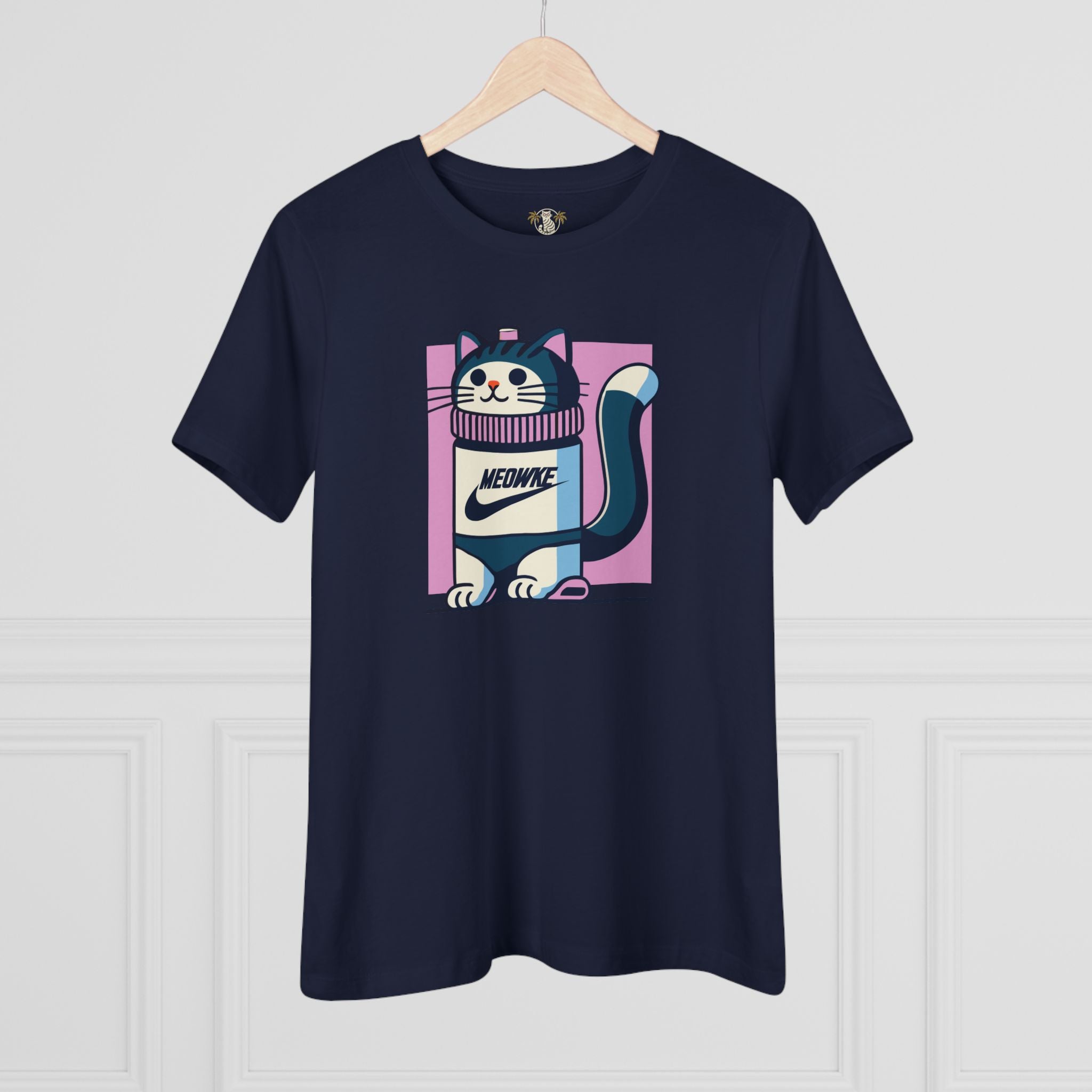 Hanging navy blue women’s cat graphic tee