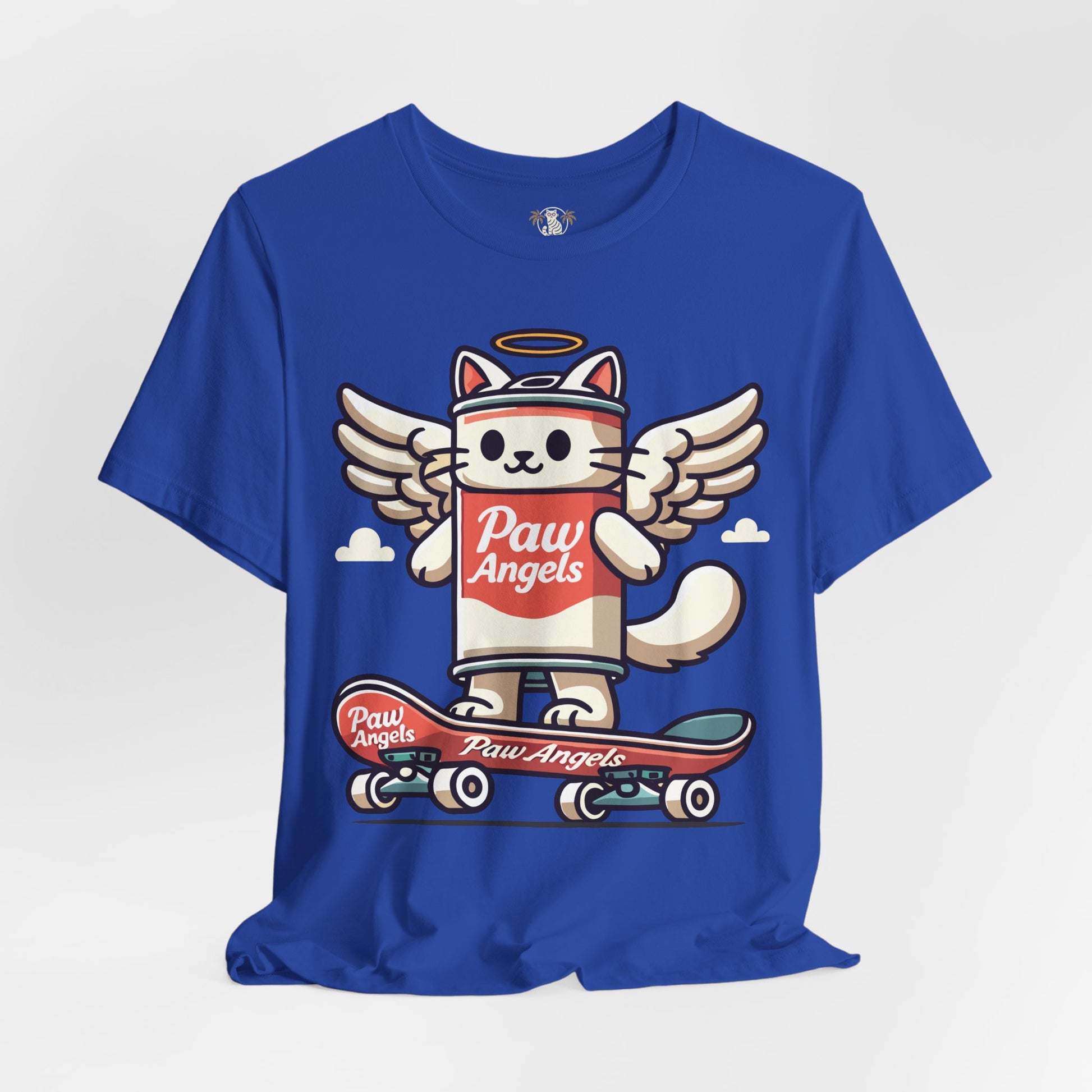 Blue Paw Angels skate t shirt front – cat lover shirts