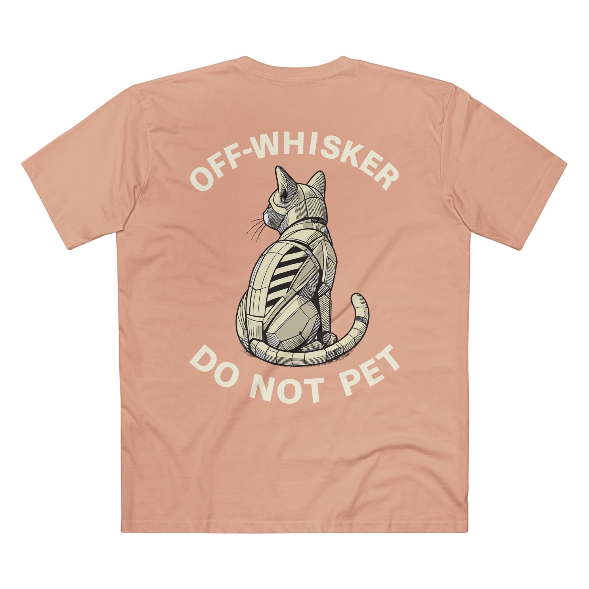 Back view of pale pink Off-Whisker Gen-01 Mech Cat t-shirt – cat graphic tee, unisex style
