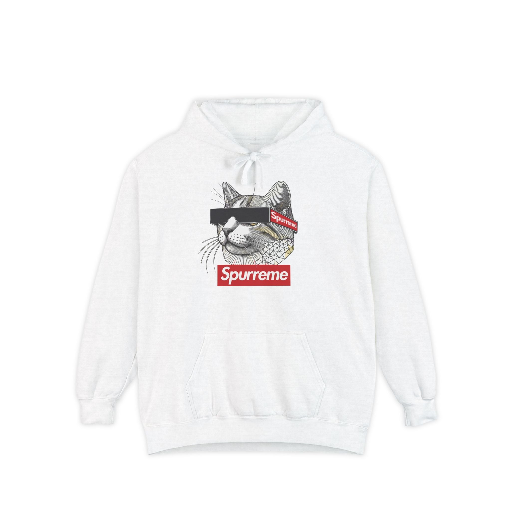 Spurreme Triangular Vision Cat Graphic Hoodie in White color designer parody hoodie for cat lovers