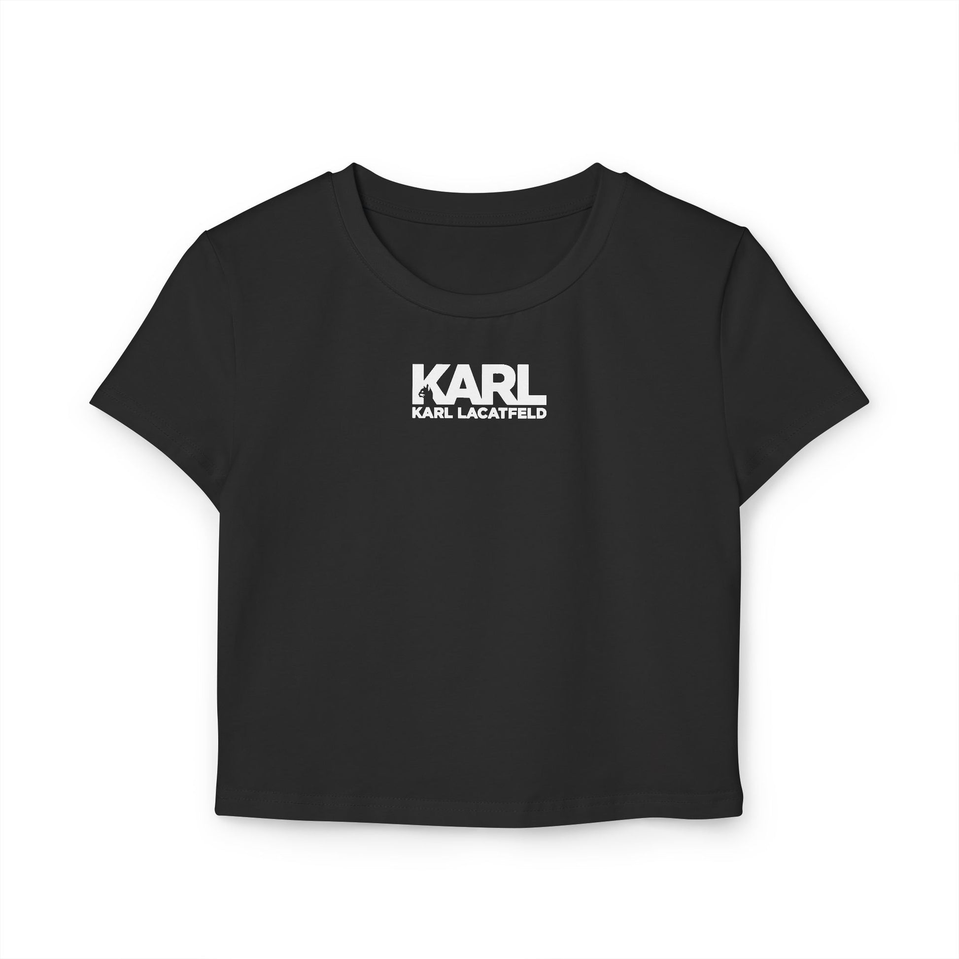 Karl Lacatfeld Noir Couture Graffiti Black Women’s Baby Tee flat front view