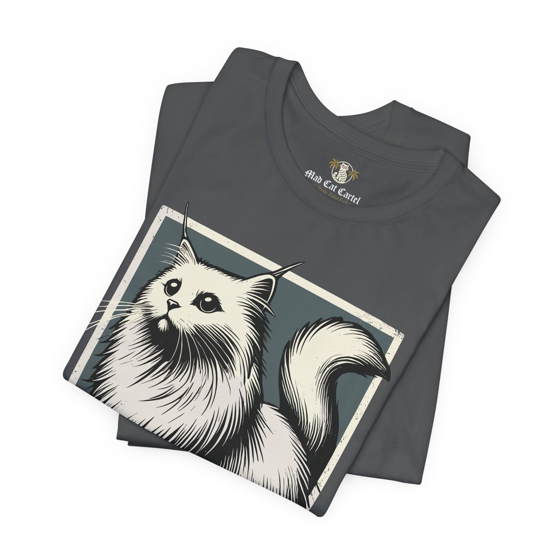 Folded asphalt Purrada Exclusive Milano Cat Graphic T Shirt, shirts for cat lovers unisex