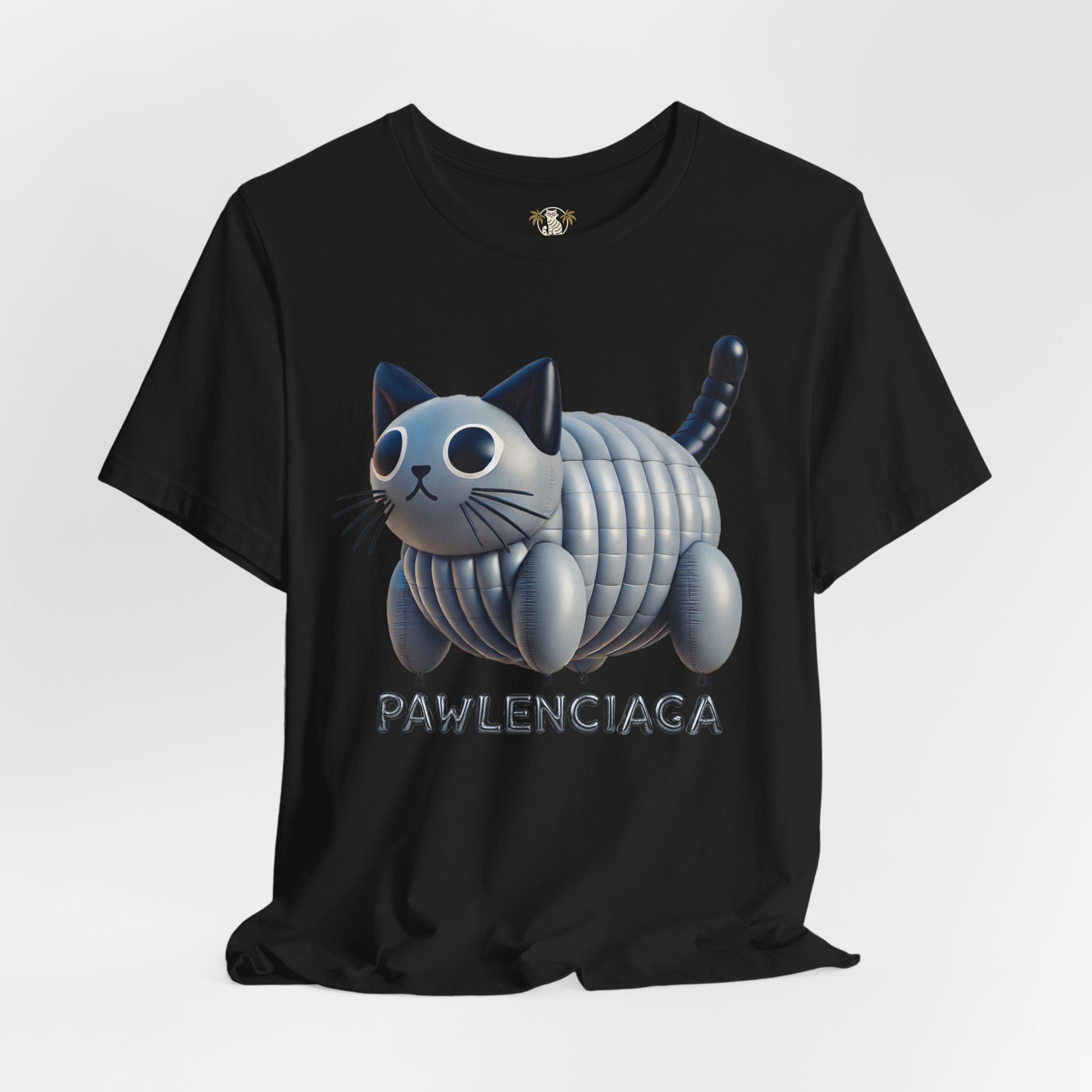 Black Pawlenciaga Cat Balloon Graphic T Shirt wrinkled fit funny adult shirts