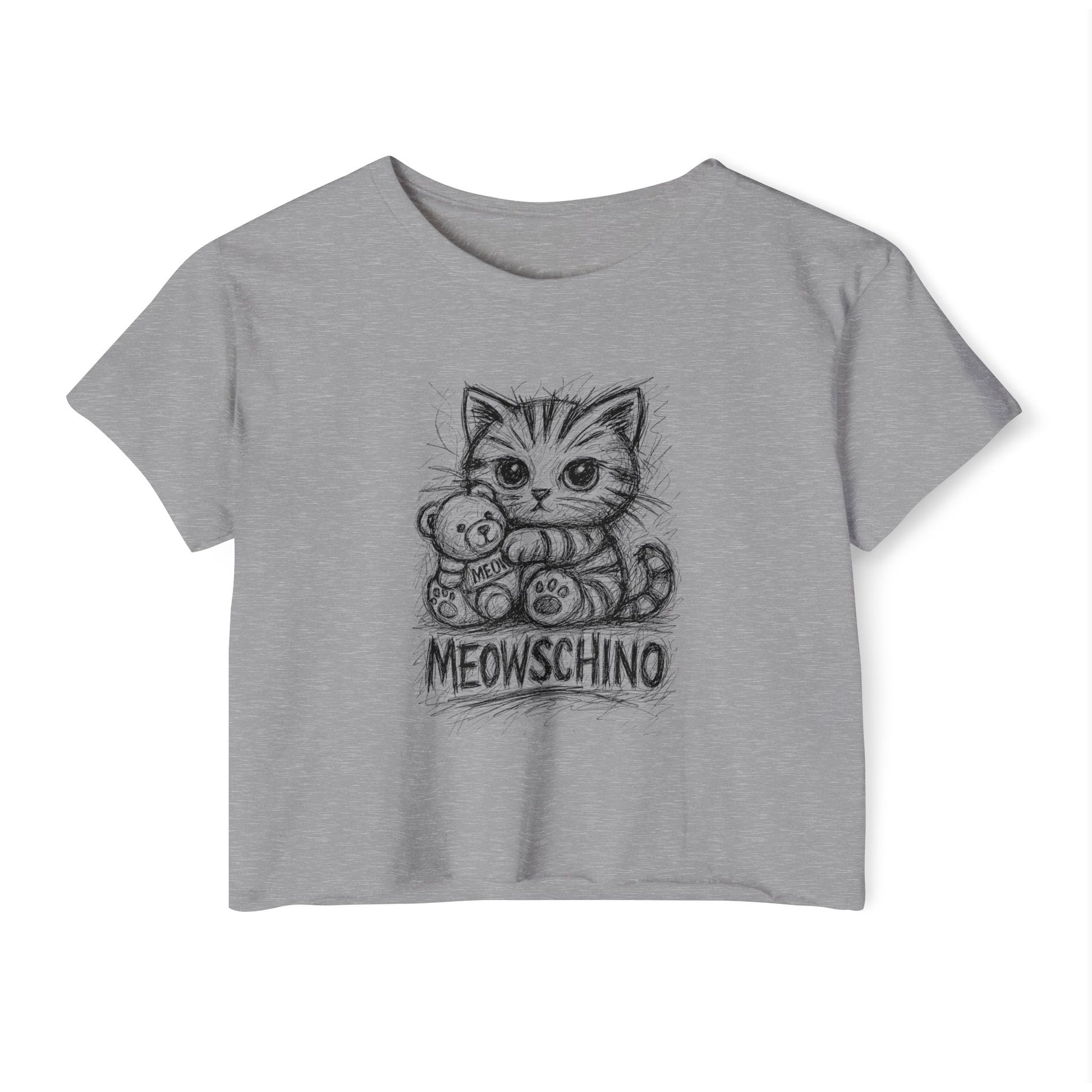 Grey crop top front view, cat clothes for humans