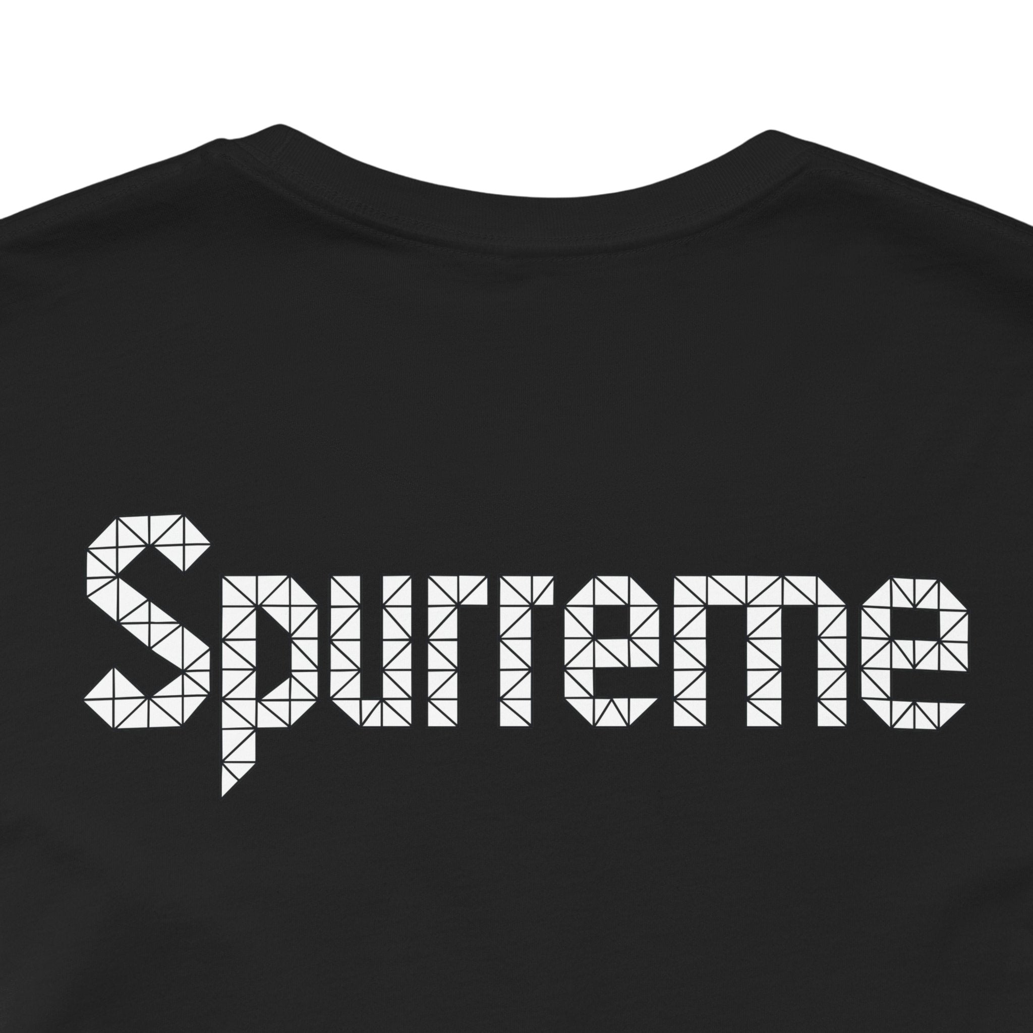 Back view of Spurreme Triangular Vision Cat Graphic T Shirt in Black – mens cat shirts, unisex cat lover apparel
