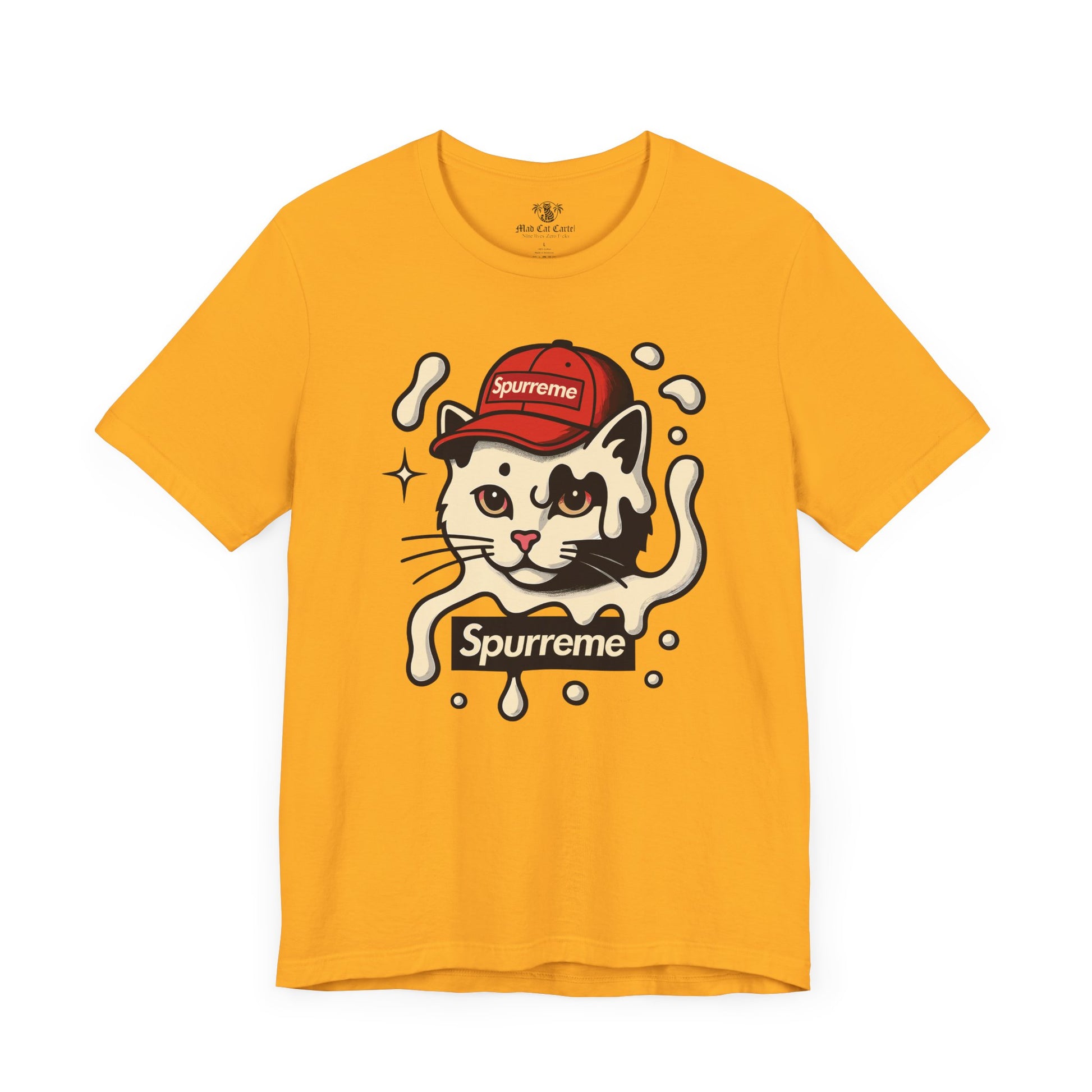 Gold Spurreme Cream Cap Cat Graphic T Shirt flat front – cat shirts for men