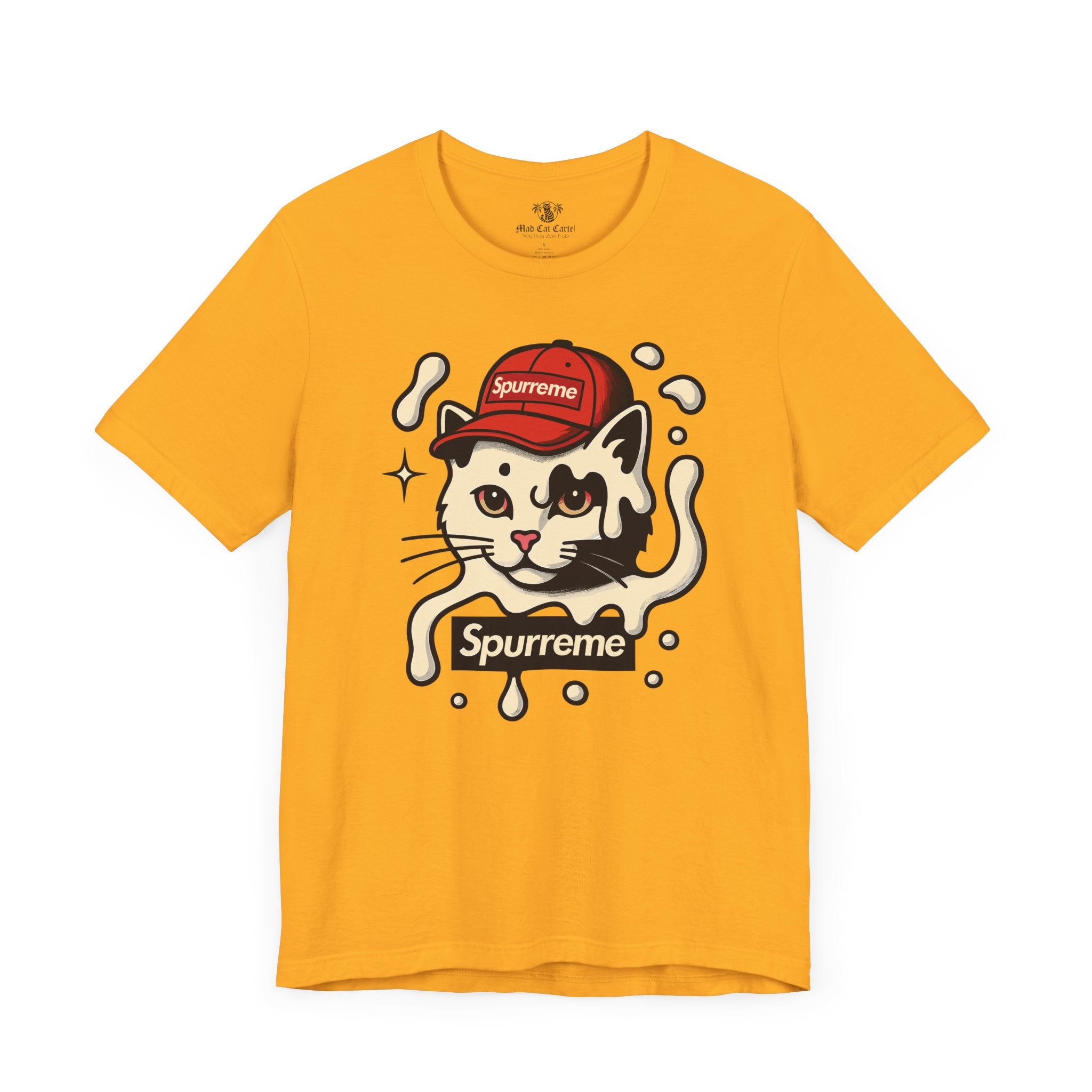Gold Spurreme Cream Cap Cat Graphic T Shirt flat front – cat shirts for men