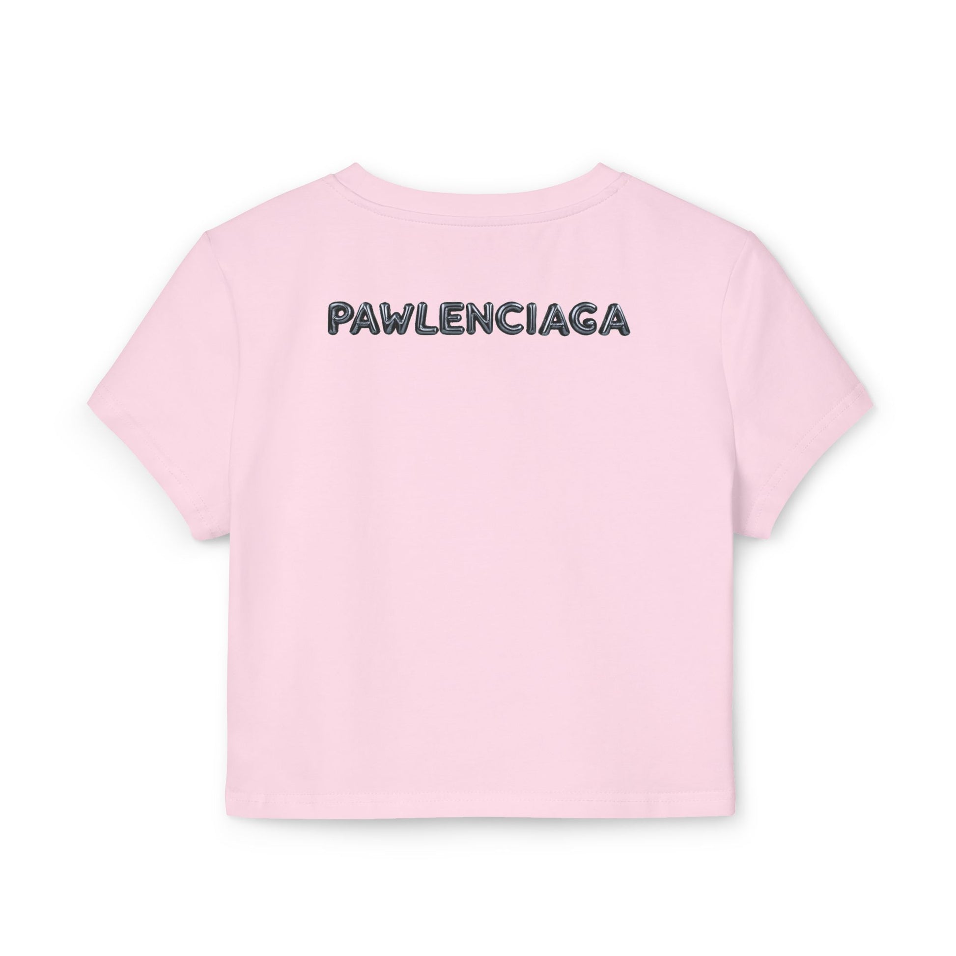 Pawlenciaga Cat Balloon Graphic Women's Baby Tee Pink, ladies baby tee back view