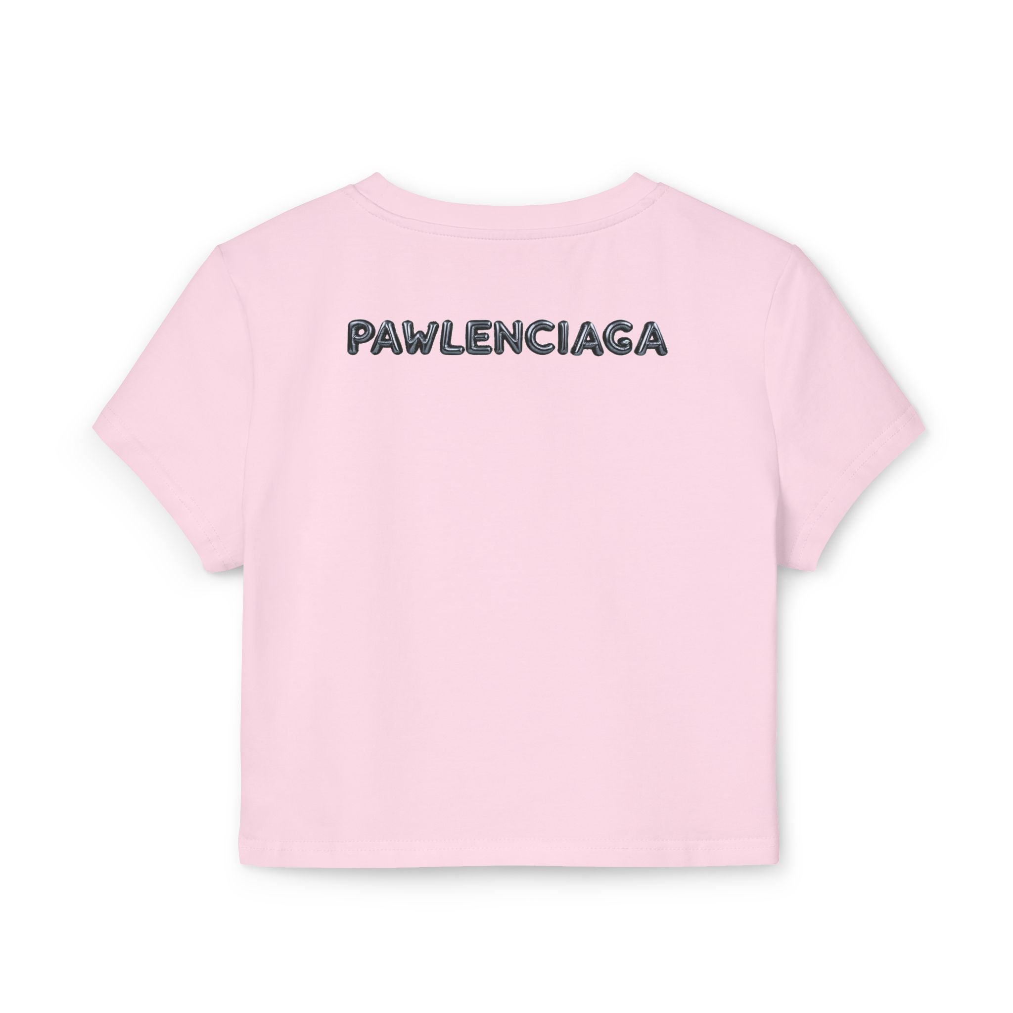 Pawlenciaga Cat Balloon Graphic Women's Baby Tee Pink, ladies baby tee back view