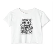 Meowschino Sketch Teddy Cat Women's Festival Crop Top, white crop top front view