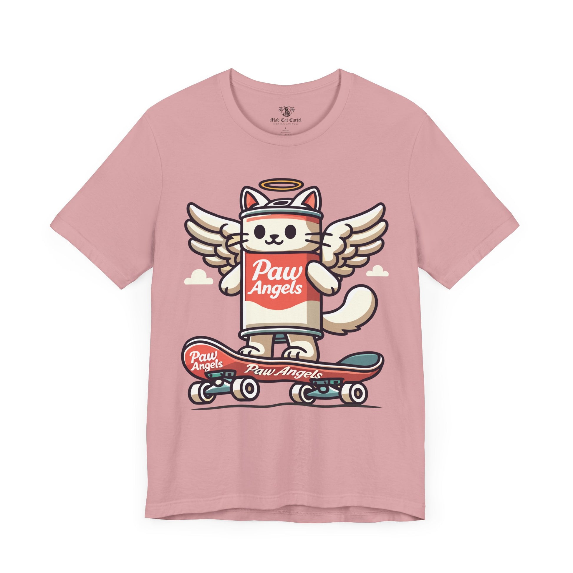 Orchid Paw Angels skate t shirt front – cat shirt for women