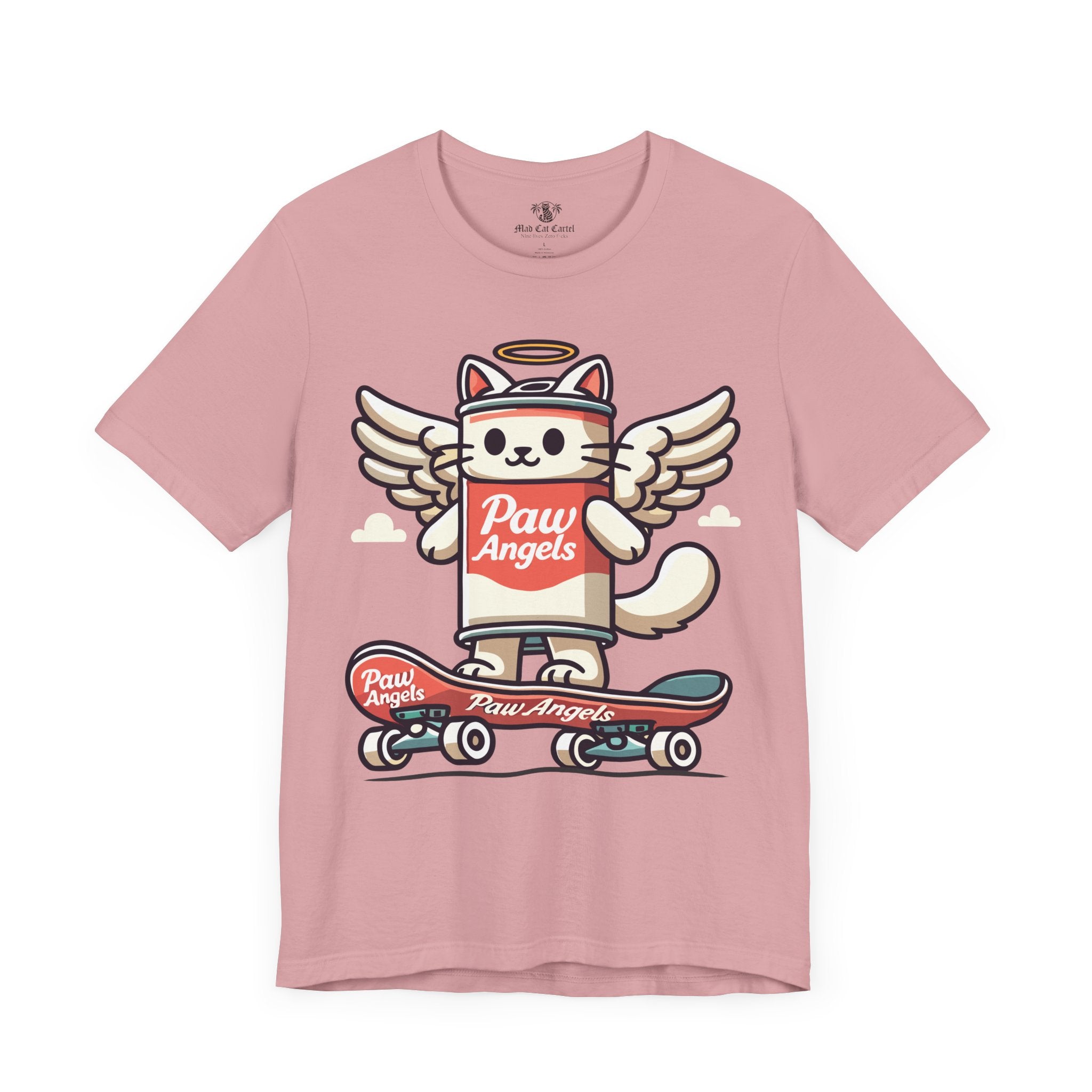 Orchid Paw Angels skate t shirt front – cat shirt for women