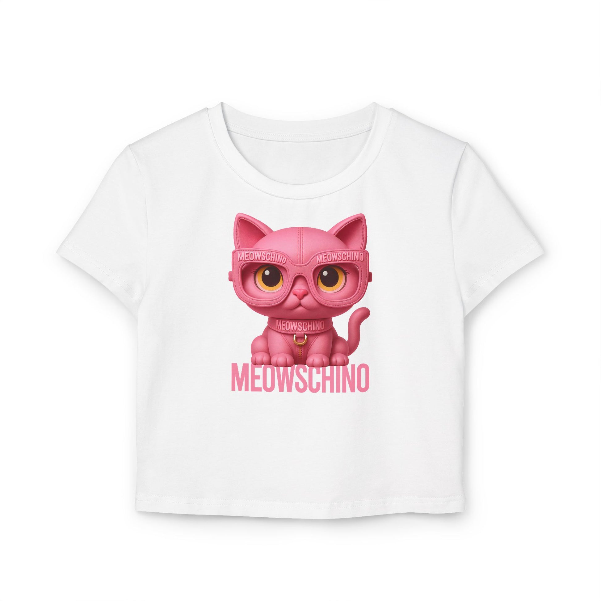White baby tee flat lay front view white baby tee cat themed clothes