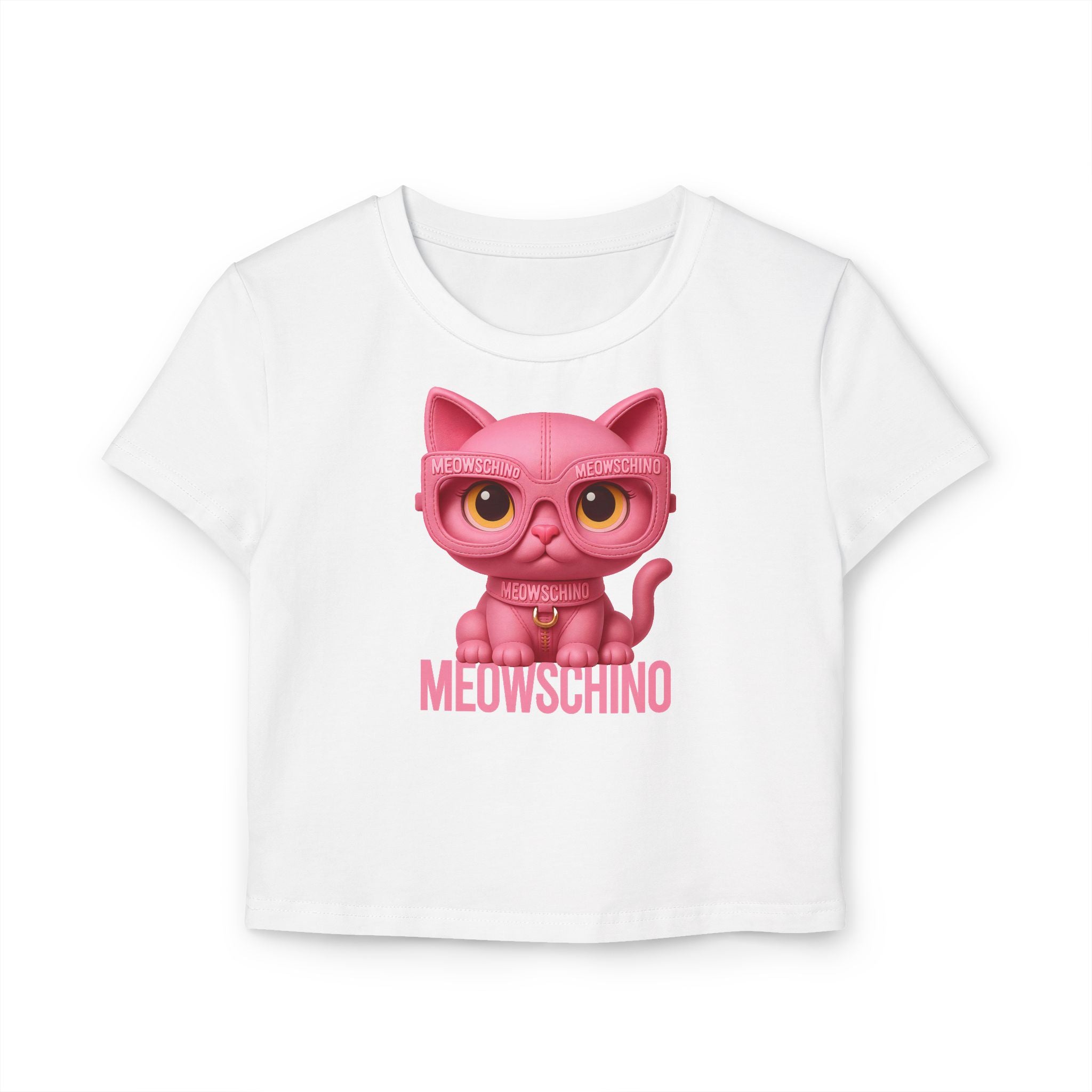 White baby tee flat lay front view white baby tee cat themed clothes