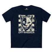 Navy Off-Whisker Split Face cat face t shirt β bold cat lover t shirt design for casual wear
