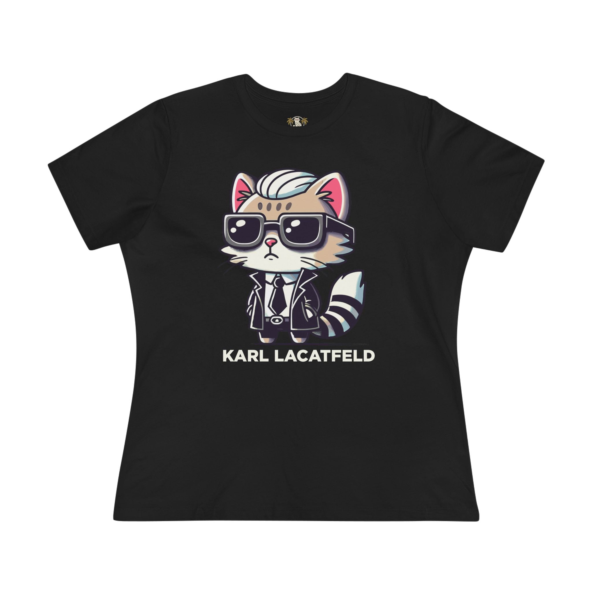 Karl Lacatfeld Iconic Cat Women’s Black Graphic T Shirt front view