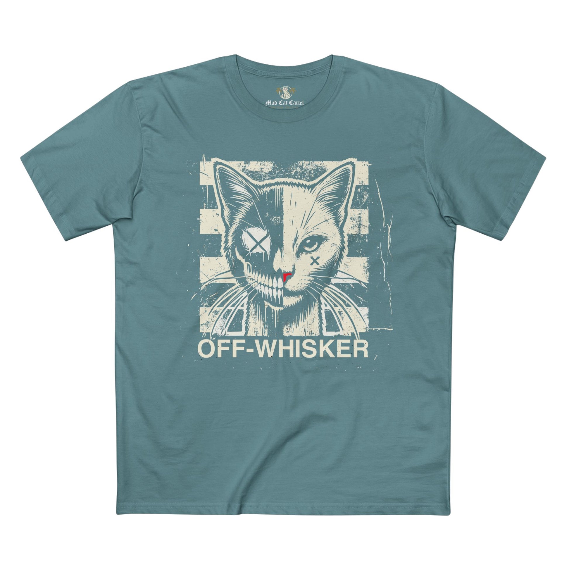 Light blue Off-Whisker Split Face cat face t shirt β unique cat lover t shirt with bold print