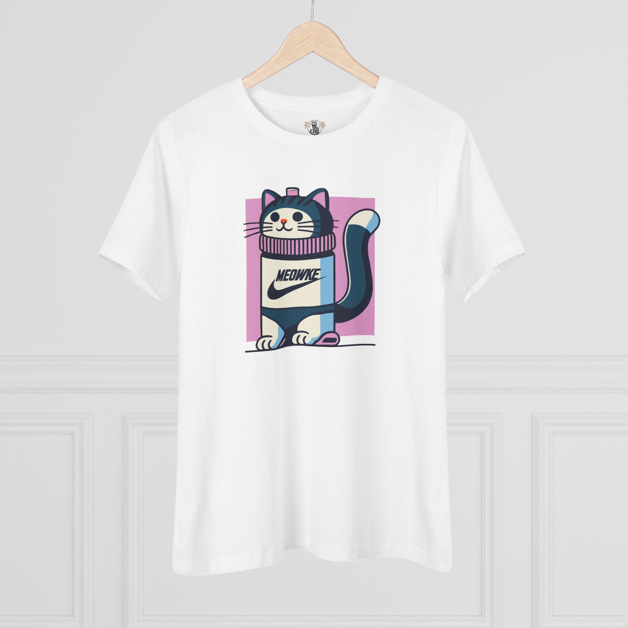 Hanging white Meowke Cat Bottle Graphic Women's T Shirt – funny graphic t shirts for women