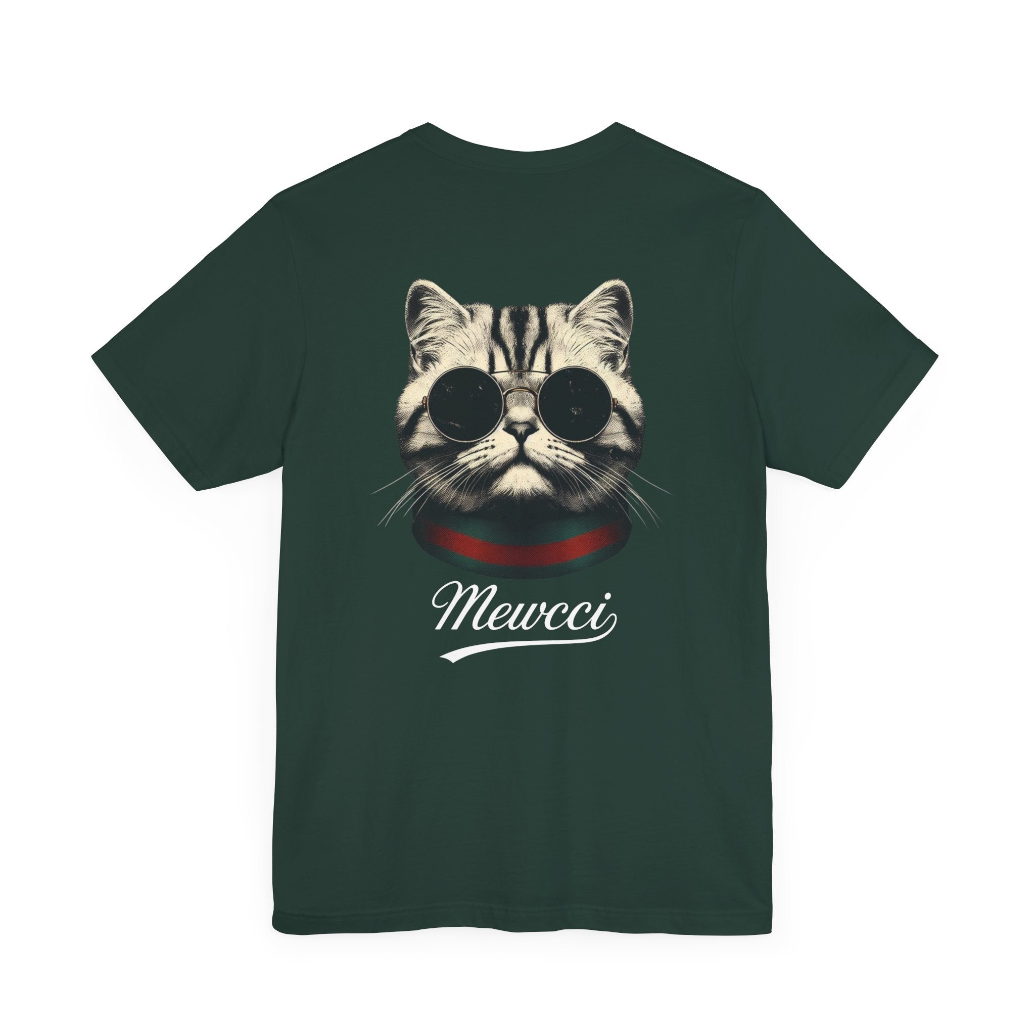 Back view of Mewcci Statement Cat Graphic T Shirt in Forest – stylish shirts with cats on them
