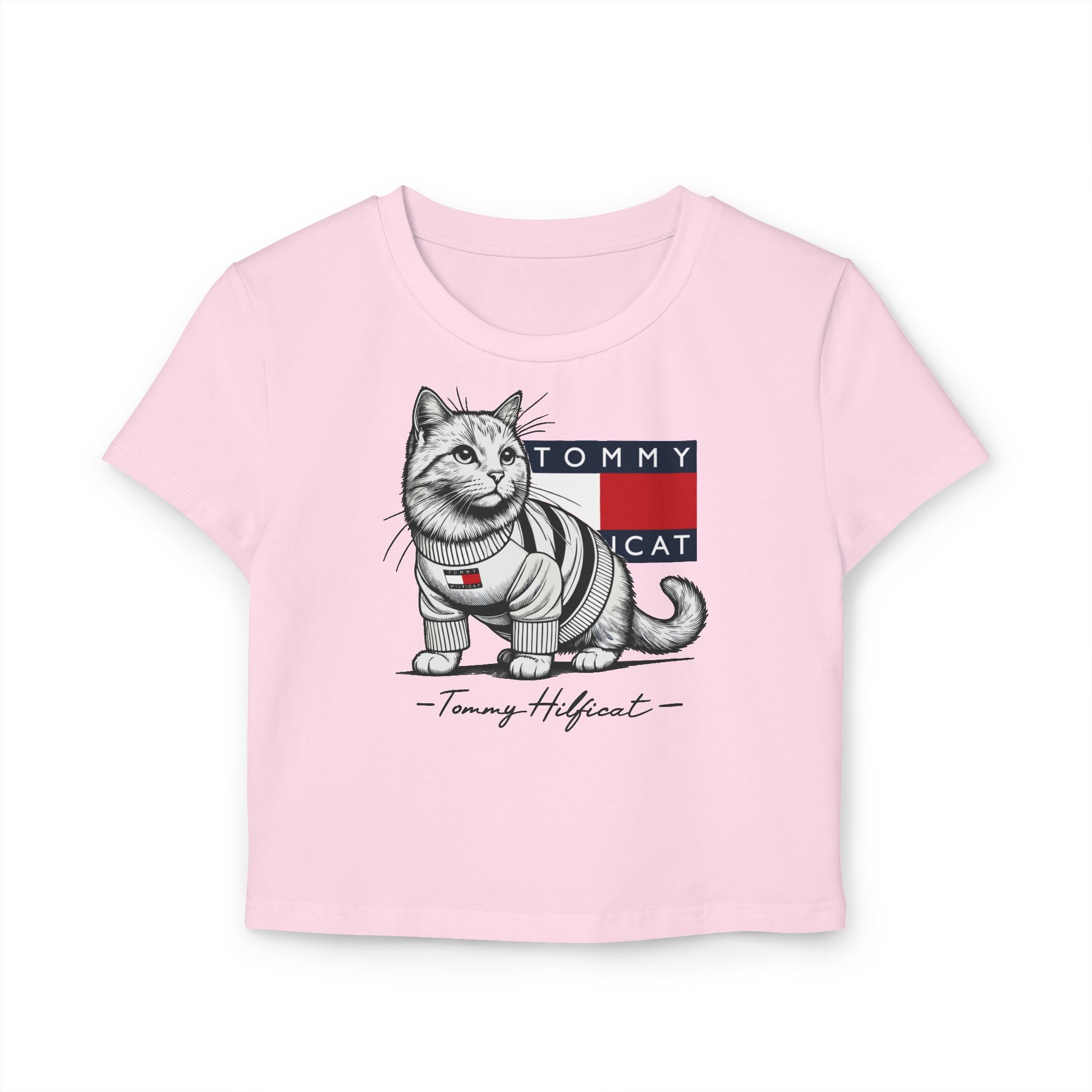 Tommy Hilficat Signature Purr Style Baby Tee in Pink, pink crop top