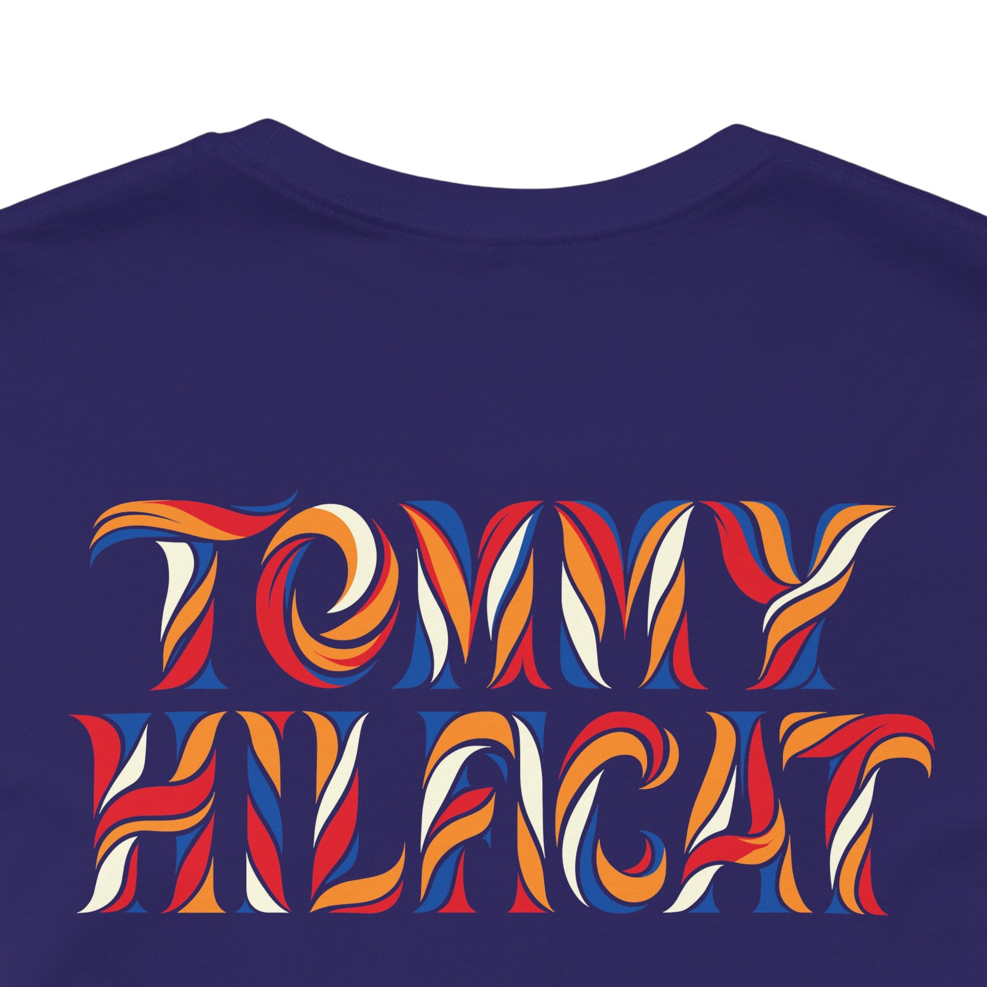 Team Navy cat clothes for humans flat lay rear text detail