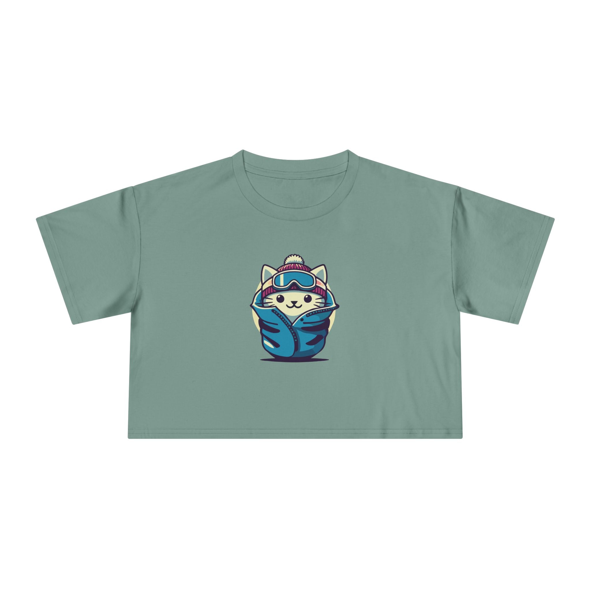 The Cat Face Apres Ski Kitty Women's Crop Top, green crop top