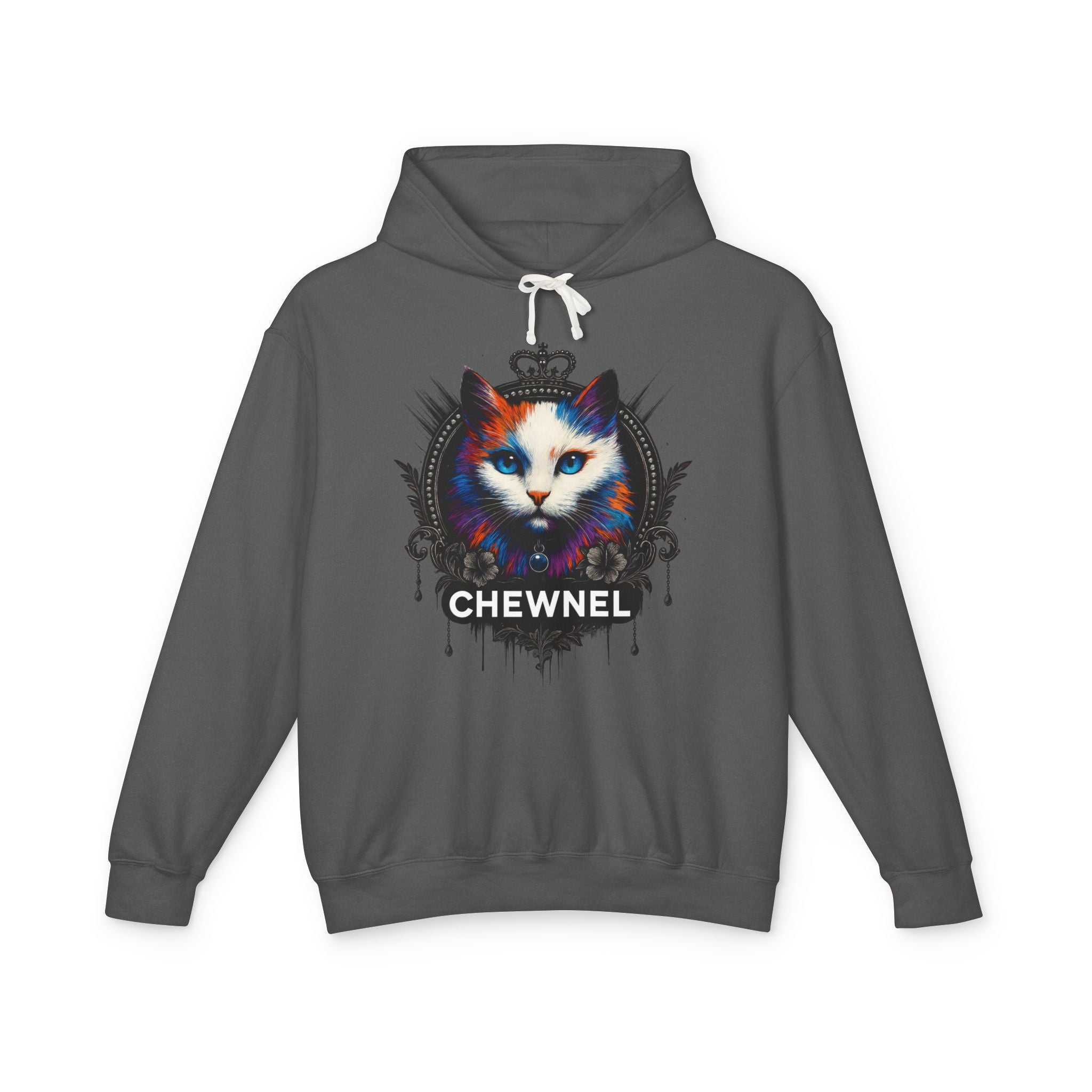 Chewnel Royal Baroque Cat Graphic Pepper Gray Hoodie, cat hoodies for men