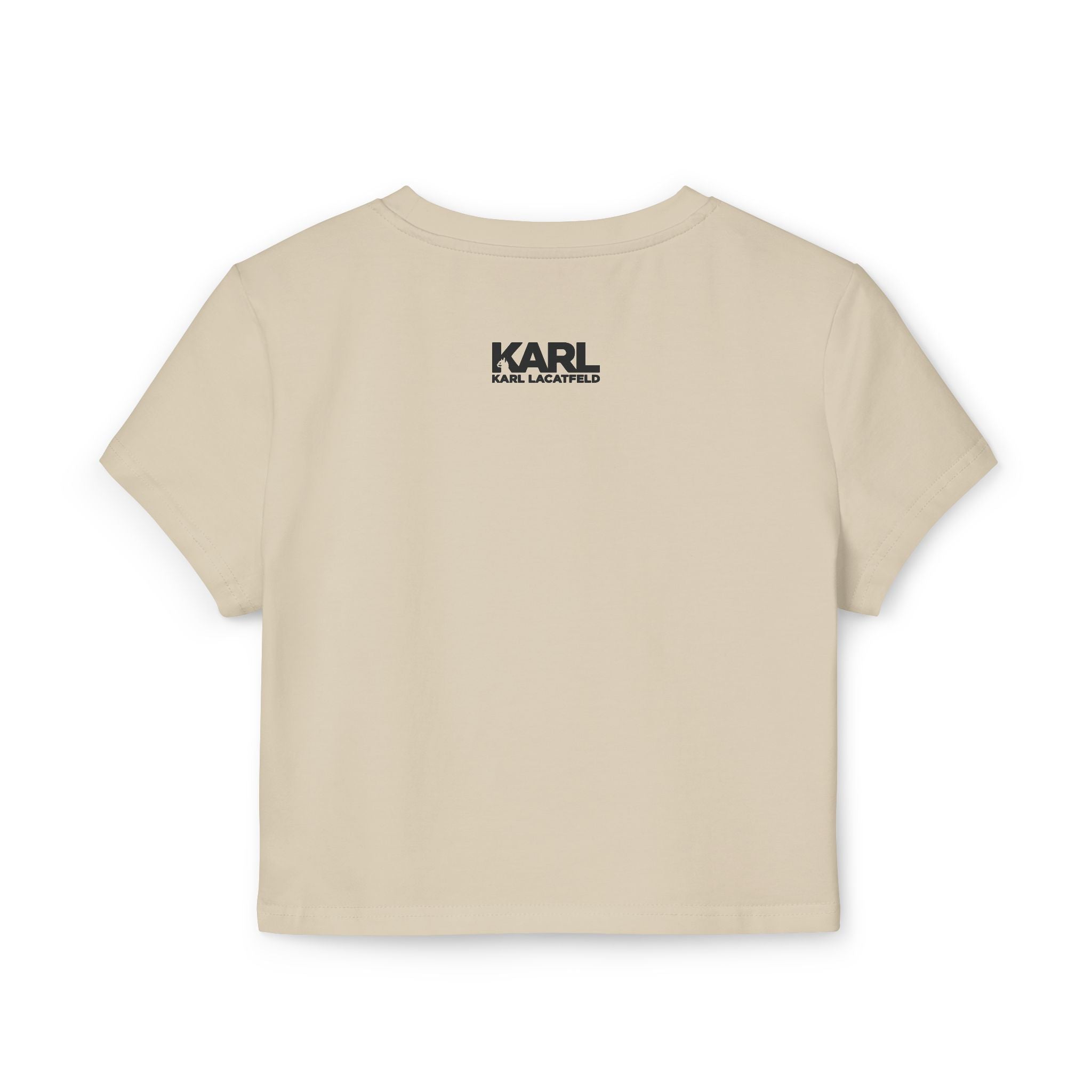 Back view beige color baby tee Karl Lacatfeld Executive Meow Icon women’s apparel