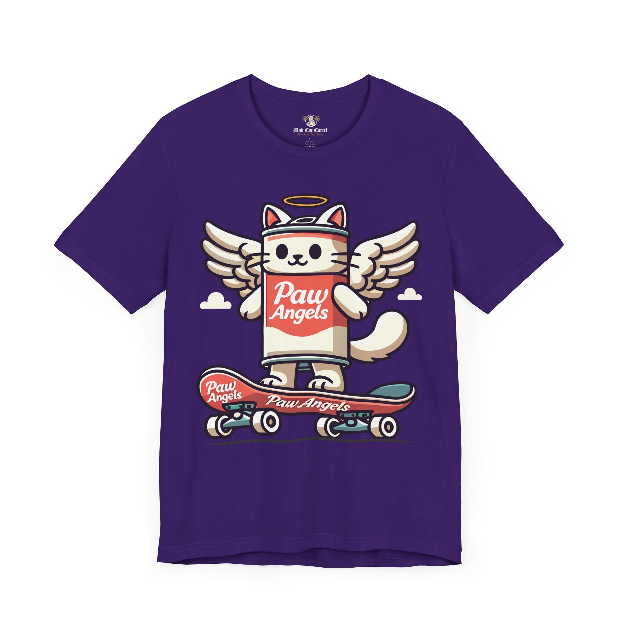 Team Purple Paw Angels skate t shirt front – cat lover shirts