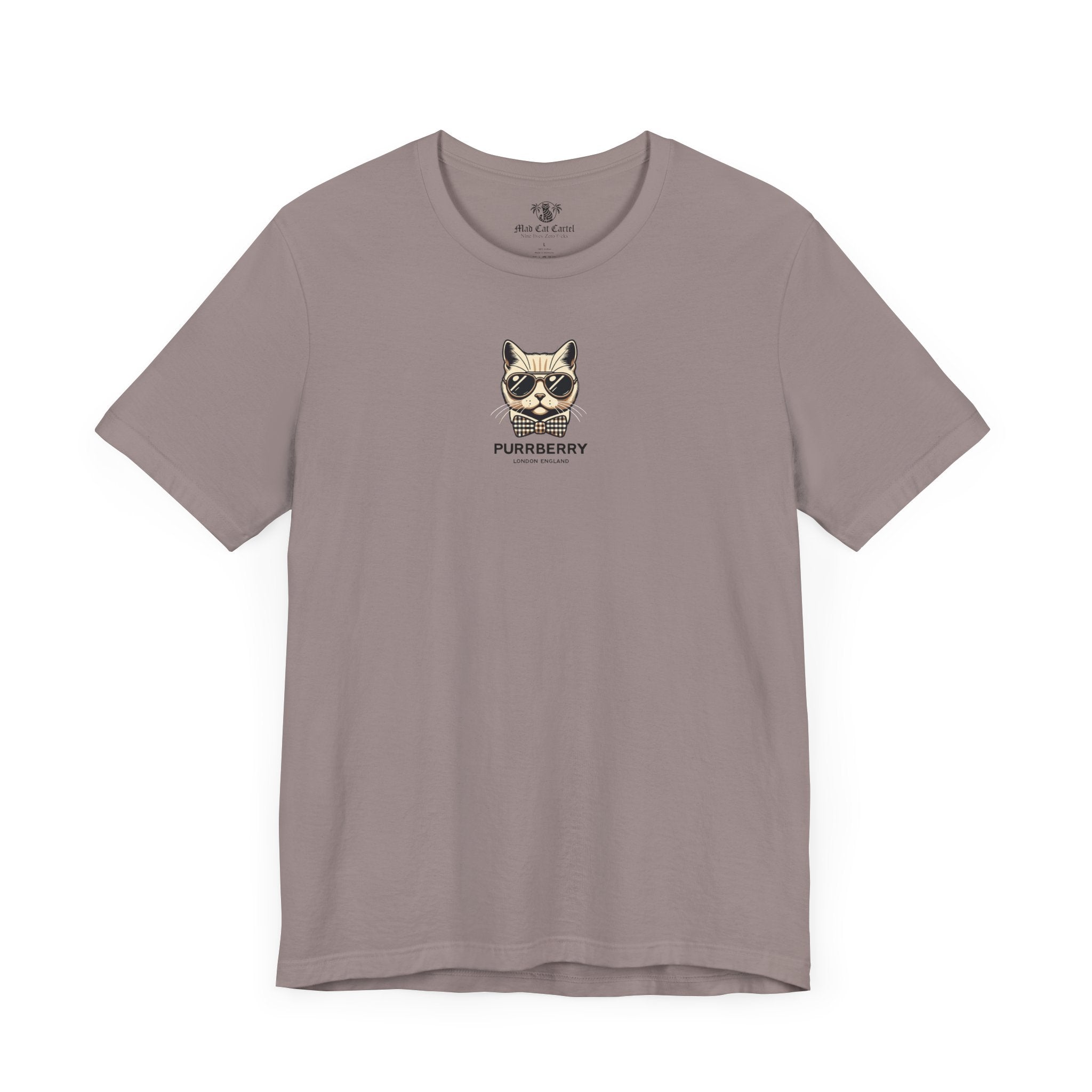 purrberry london mini crest cat graphic t shirt pebble brown front view cat lover shirts