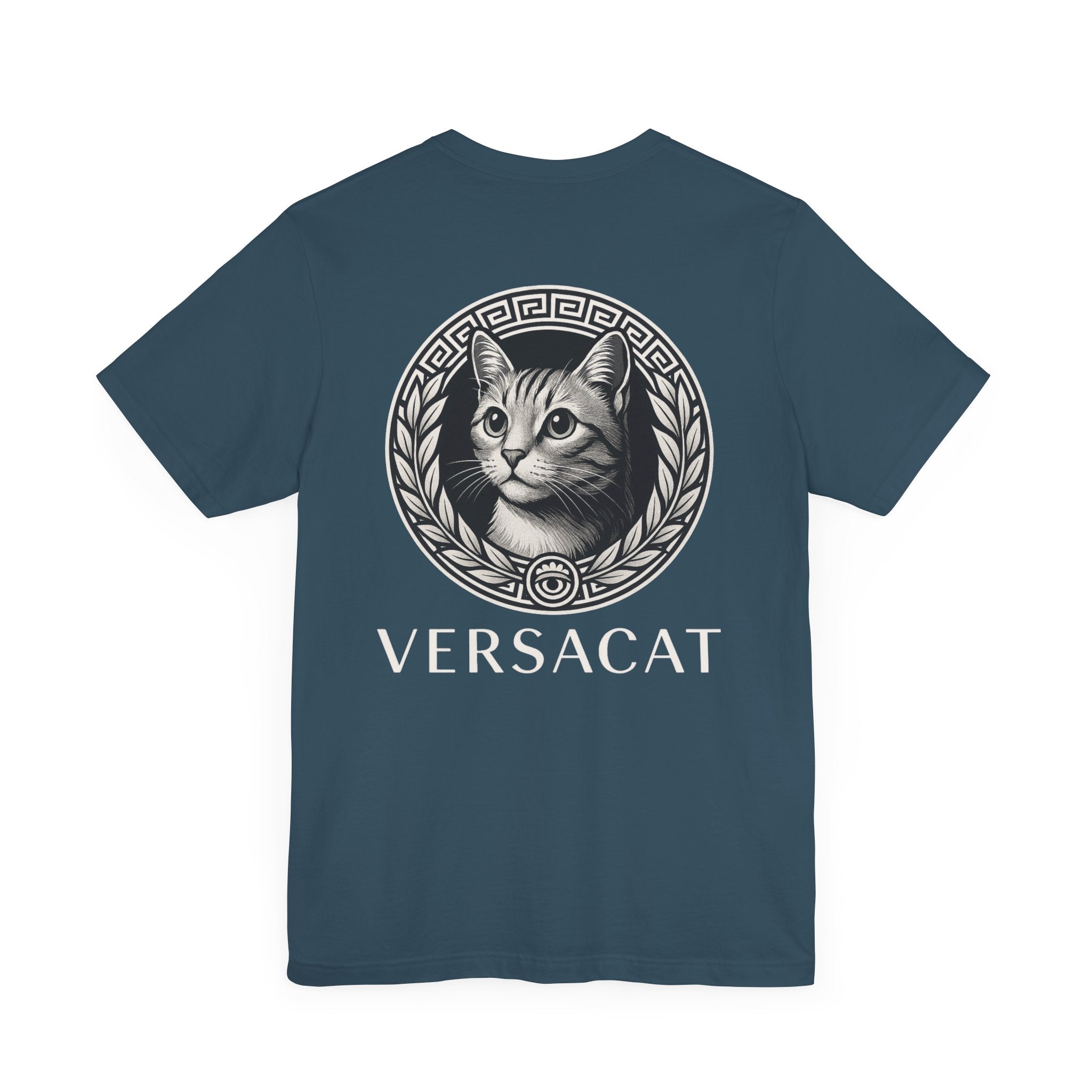 Deep teal Versacat Imperial Emblem oversized front print – cat lover t shirt for men and women