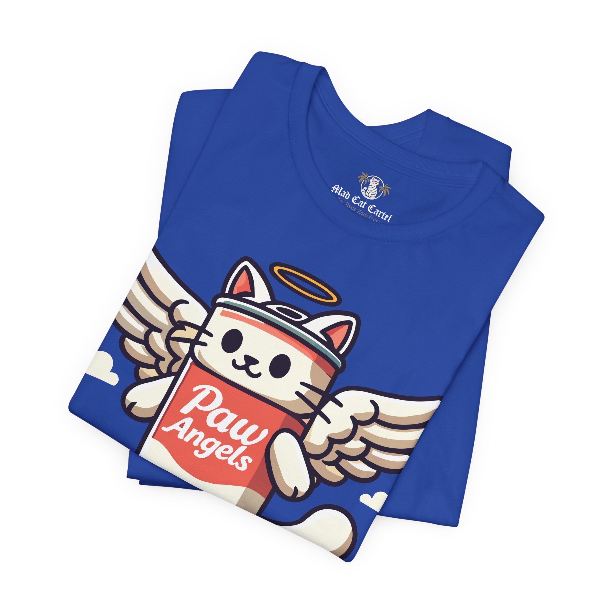 Folded Royal Blue Paw Angels skate t shirts – funny cat lovers gifts