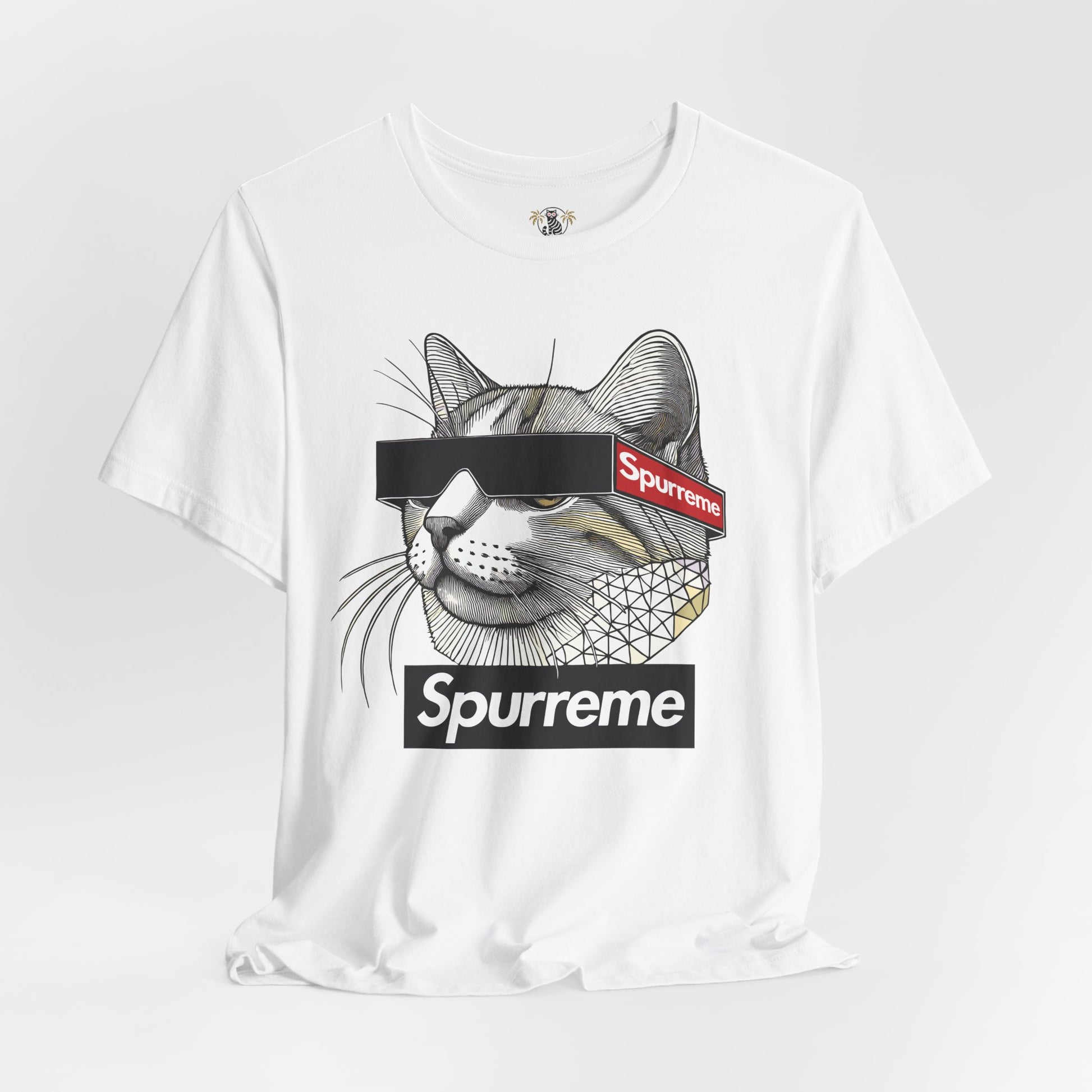 White Spurreme Triangular Vision Cat Graphic T-Shirt front print – cat lover shirts