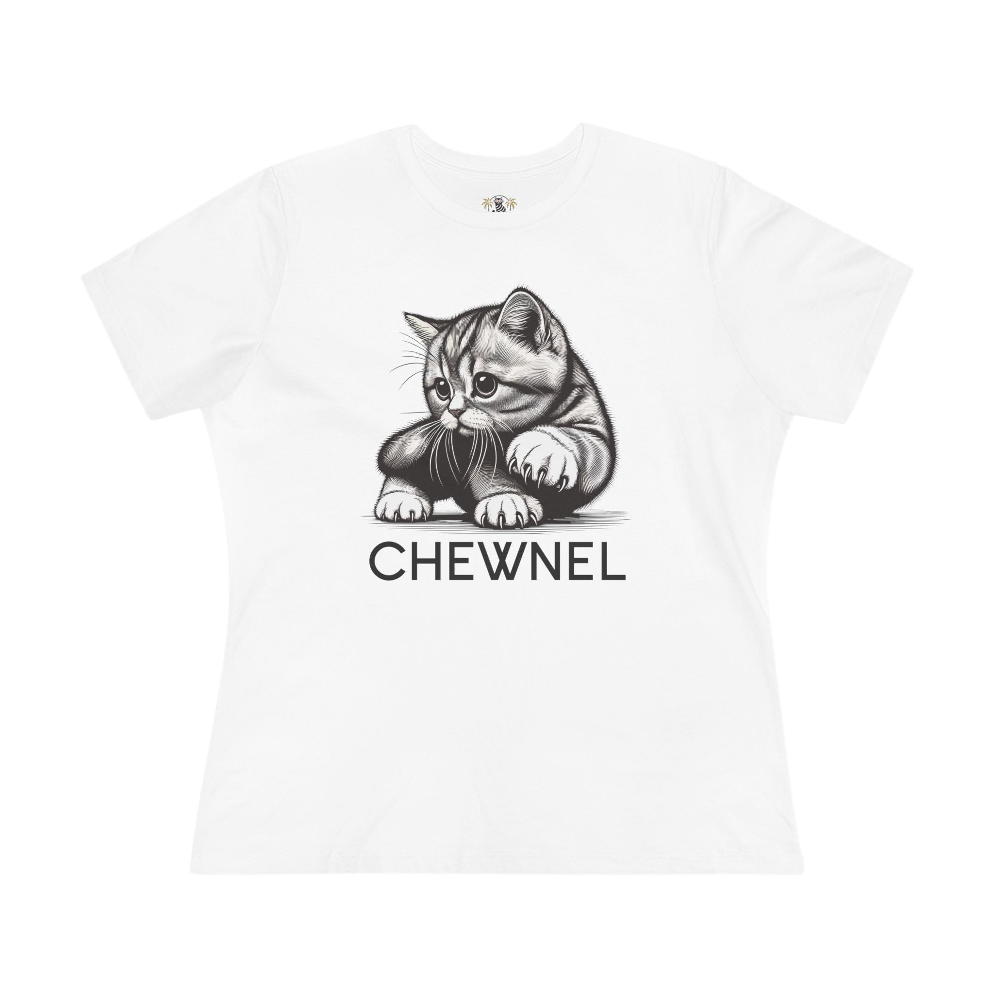 Chewnel Graphic Women’s T-Shirt white front view cat shirts for women