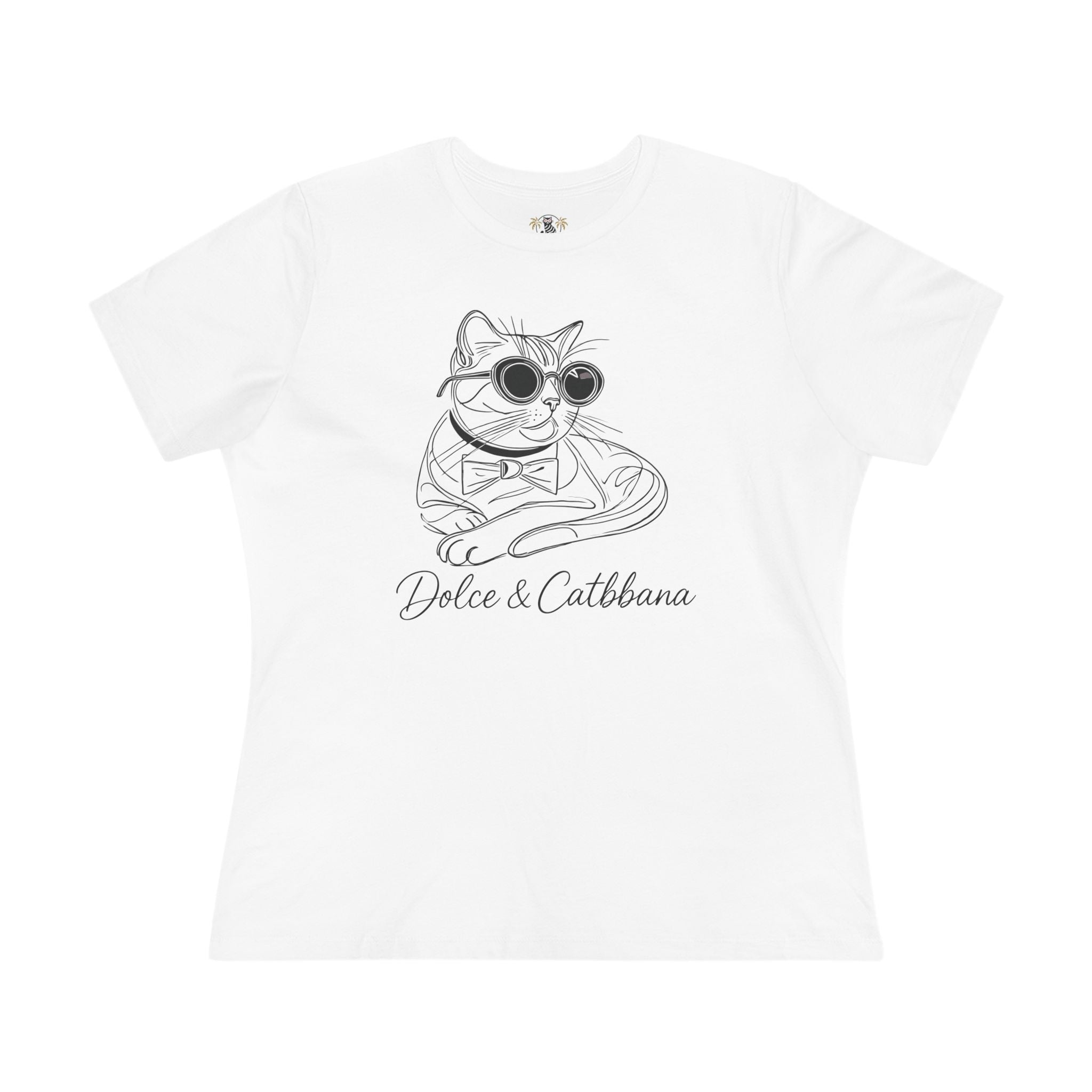 Dolce & Catbbana Sketch Cat Style Women’s Graphic T Shirt in white front view