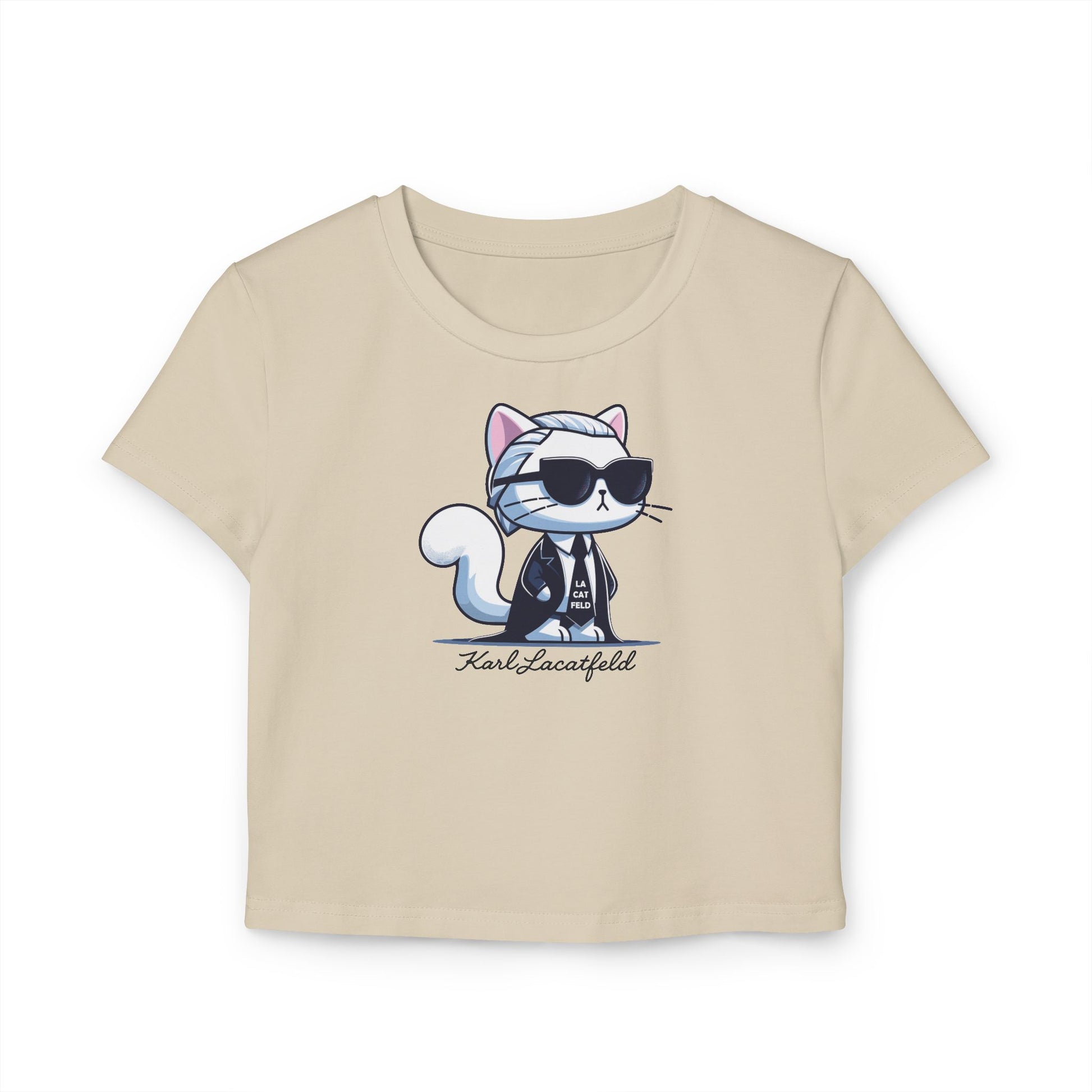 Karl Lacatfeld Executive Meow Icon Women’s beige Baby Tee flat front view