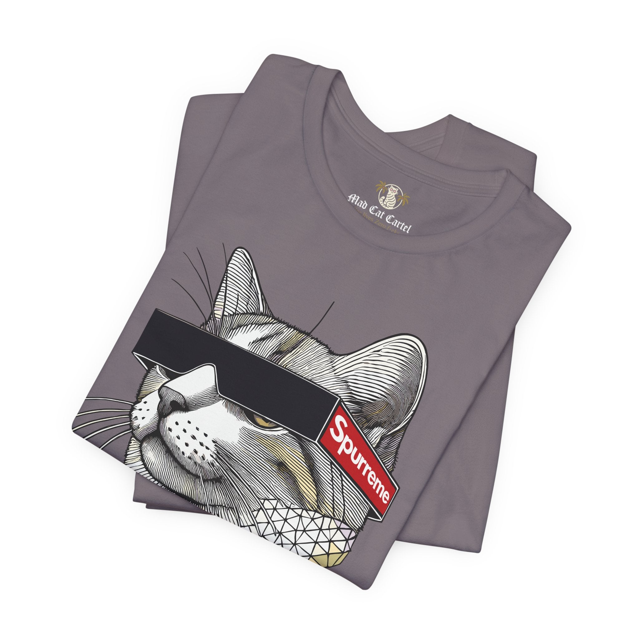 Spurreme Triangular Vision Cat Graphic T Shirt in Storm folded pair, cat shirts for women
