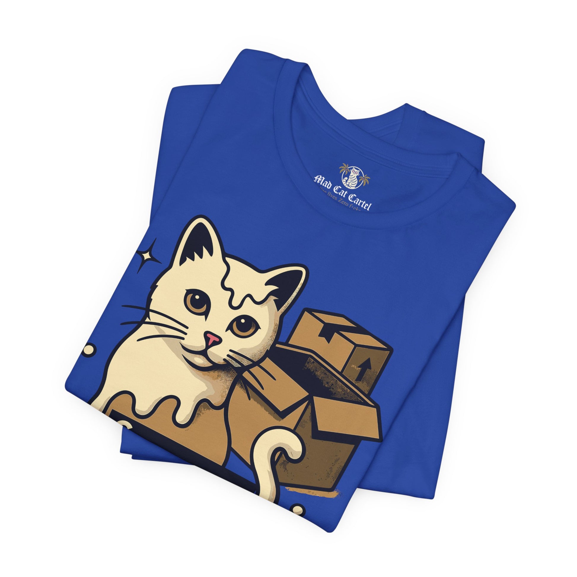 Blue t shirt folded with front design ladies cat t shirt