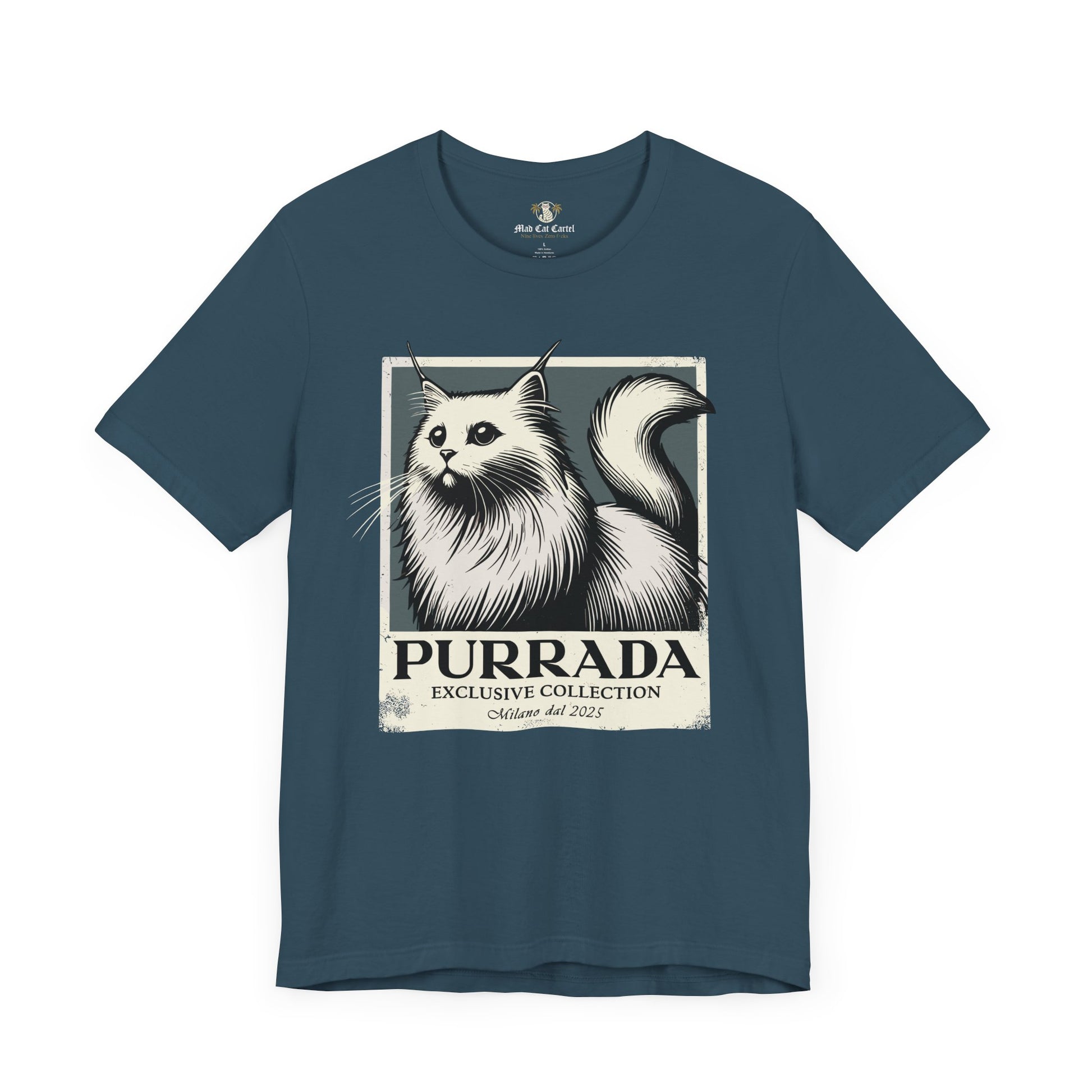 Deep teal Purrada Exclusive Milano Cat Graphic T Shirt, shirts for cat lovers unisex