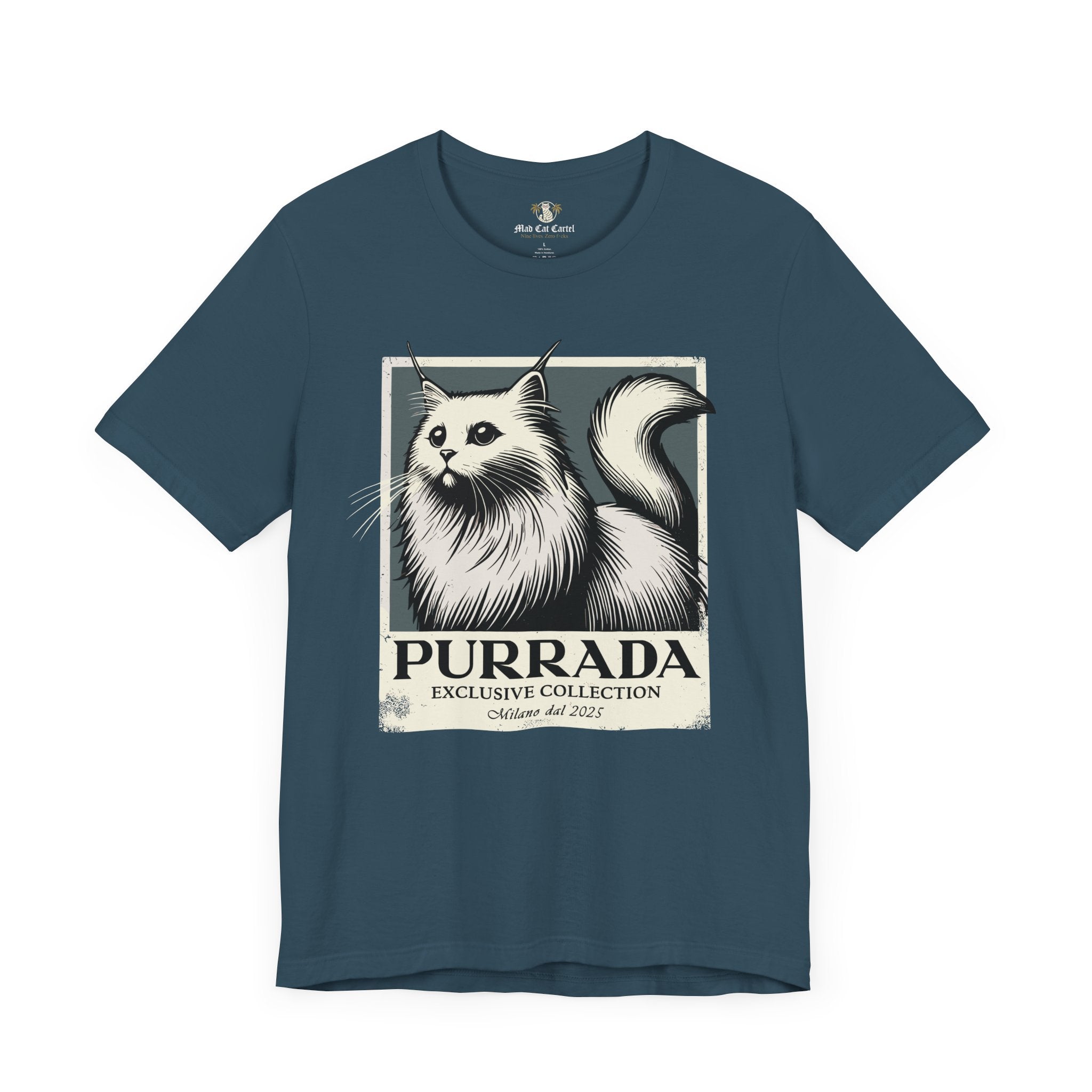 Deep teal Purrada Exclusive Milano Cat Graphic T Shirt, shirts for cat lovers unisex