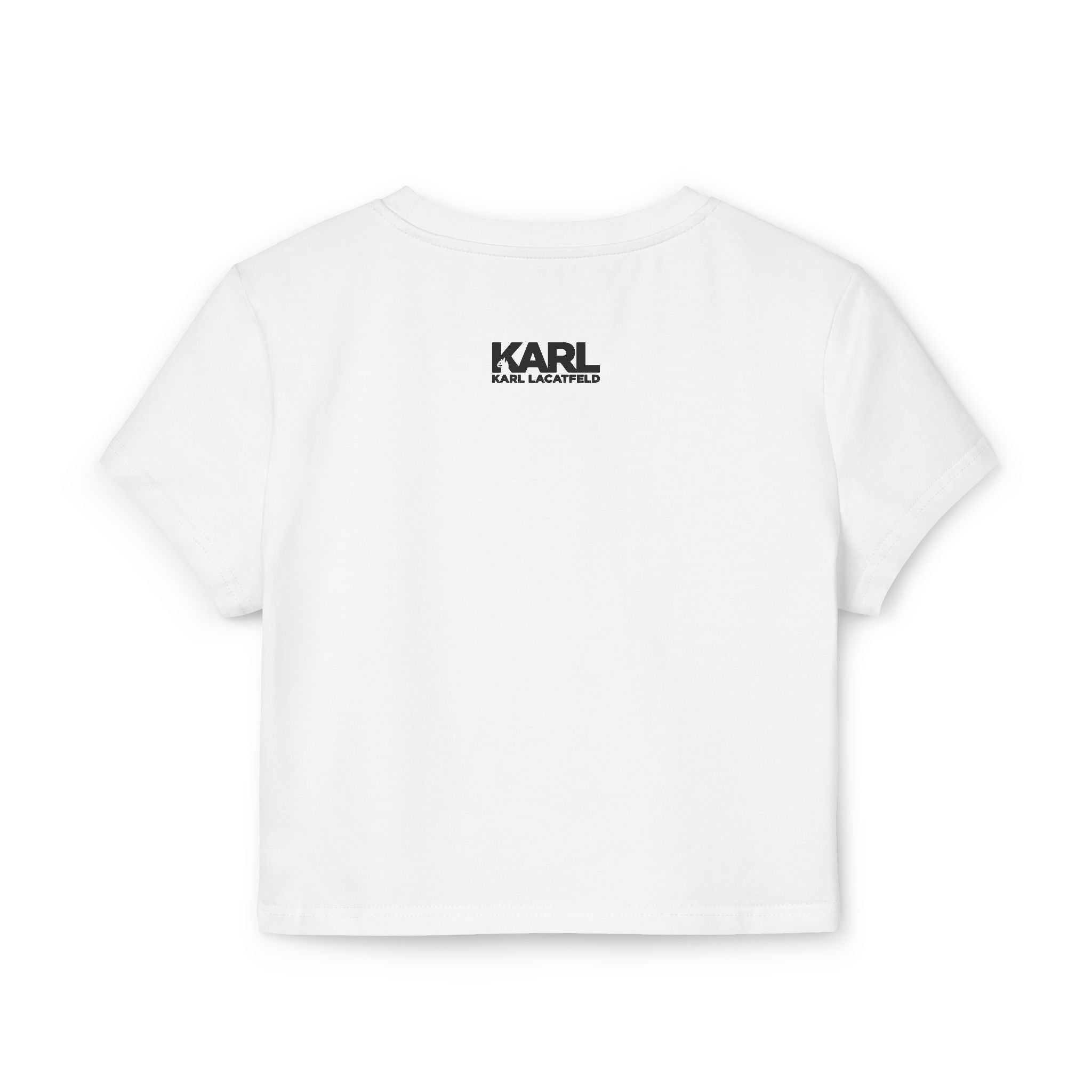 Back view white baby tee Karl Lacatfeld Executive Meow Icon design