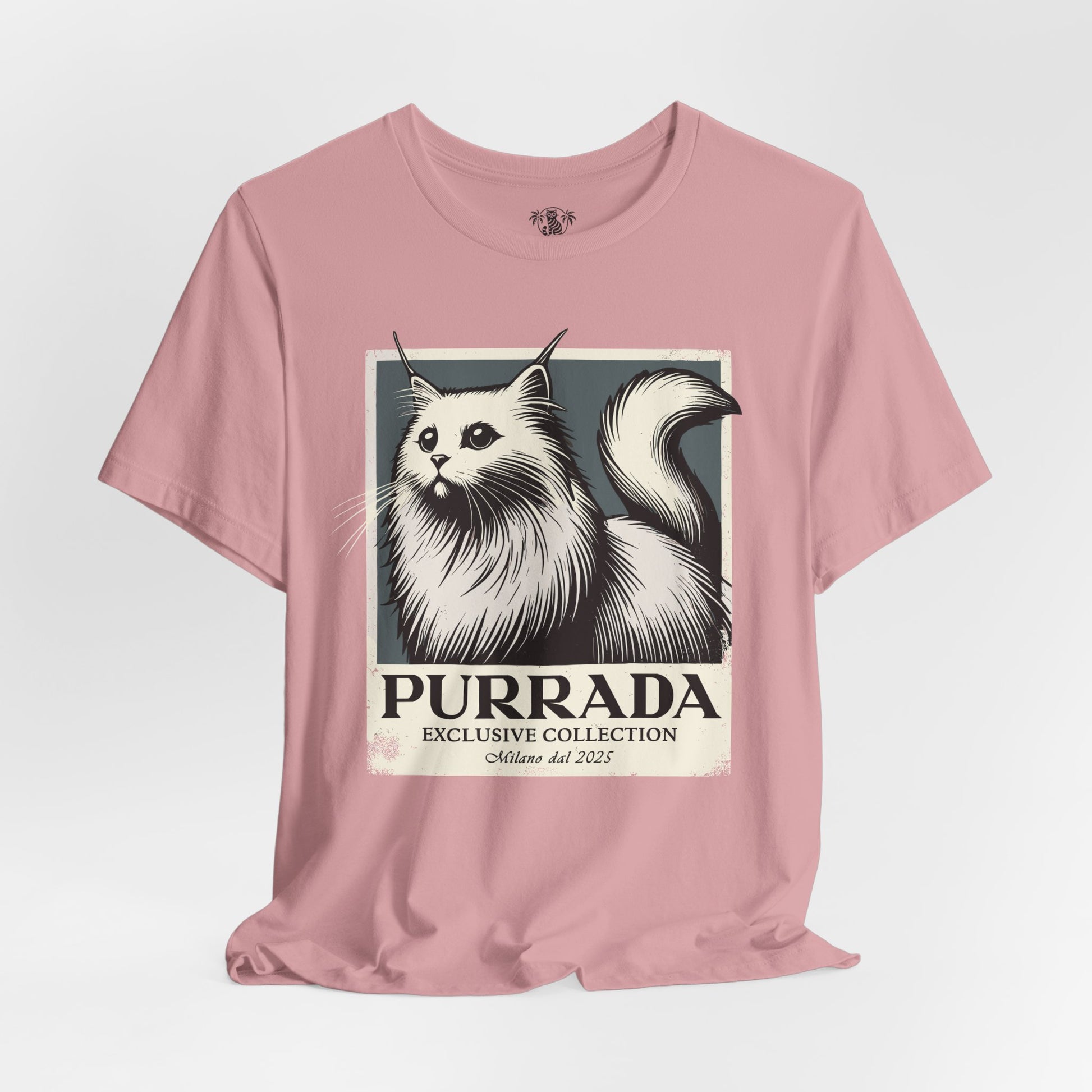 Orchid Purrada Exclusive Milano Cat Graphic T Shirt, front view, women tee for cat lovers