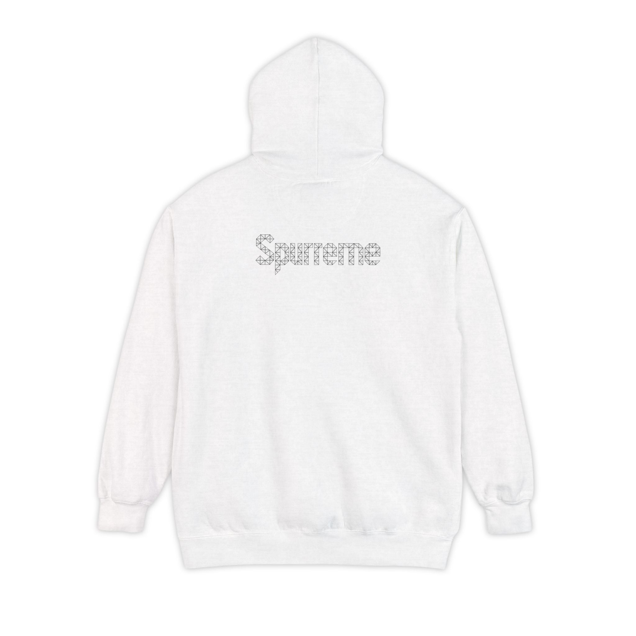 Back view of White Spurreme Hoodie stylish unisex gift for cat lovers