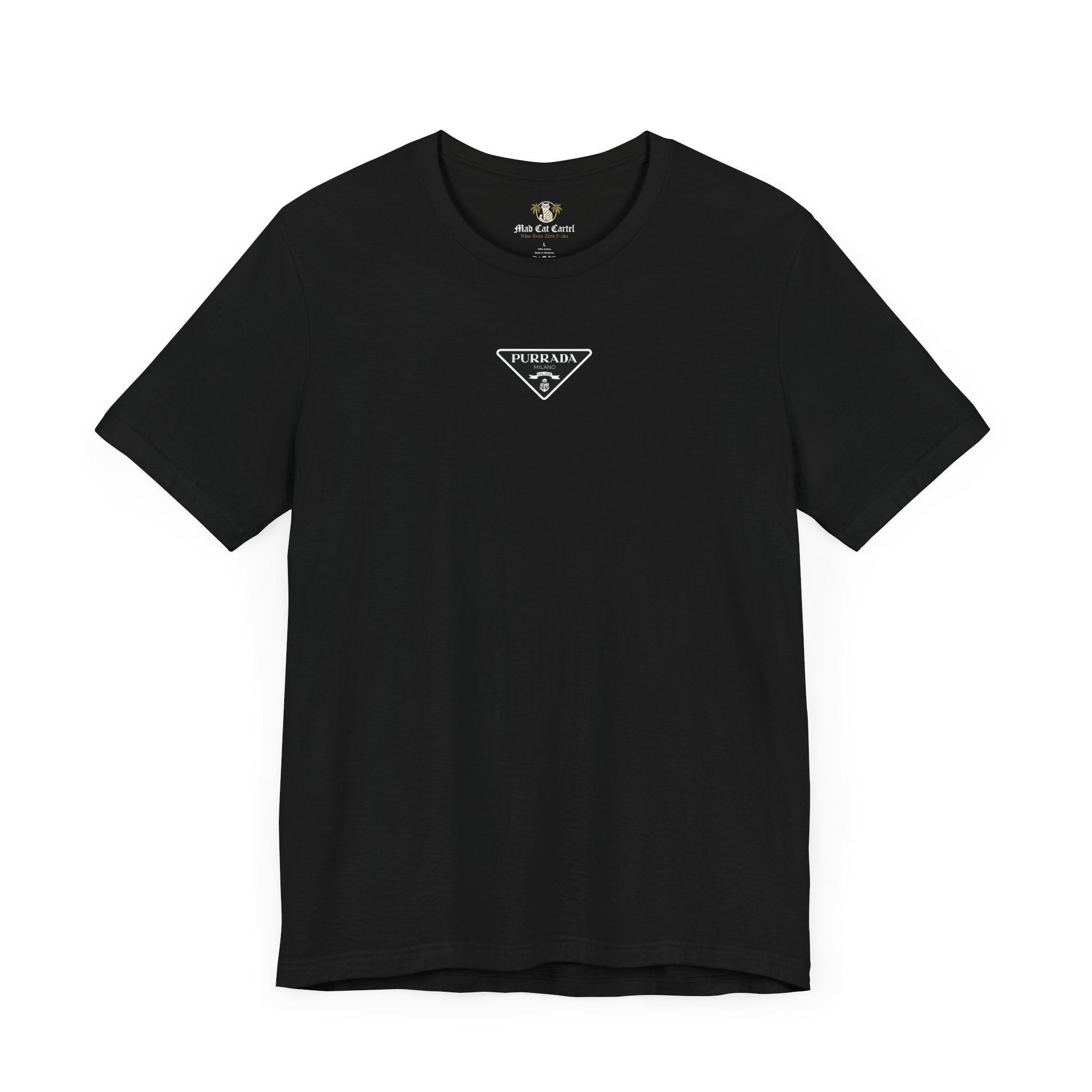 Purrada Chest Logo Black T Shirt, parody t shirts for men and women