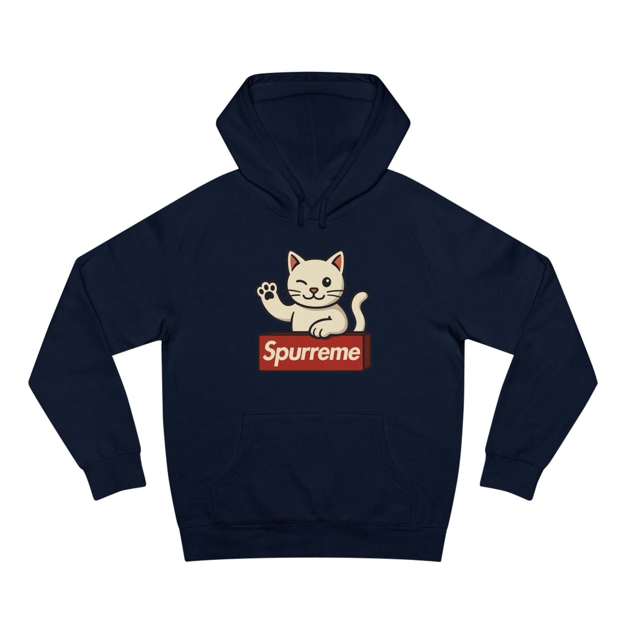Spurreme Lucky Cat Box Logo Graphic Hoodie in Navy Blue color stylish cat lovers hoodie