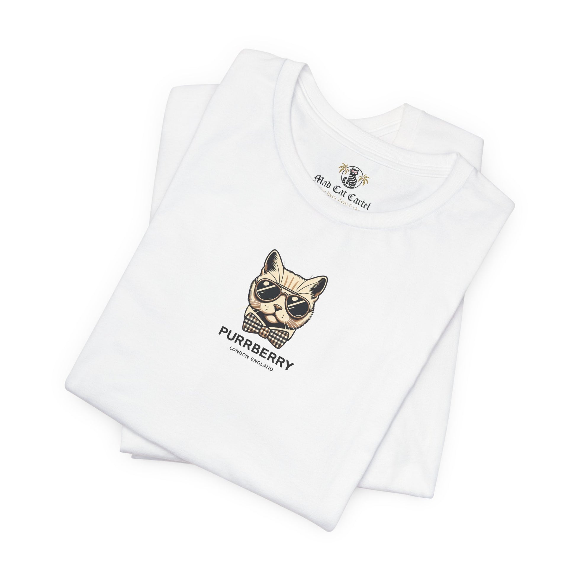folded purrberry london mini crest cat graphic t shirt white cat t shirts for women