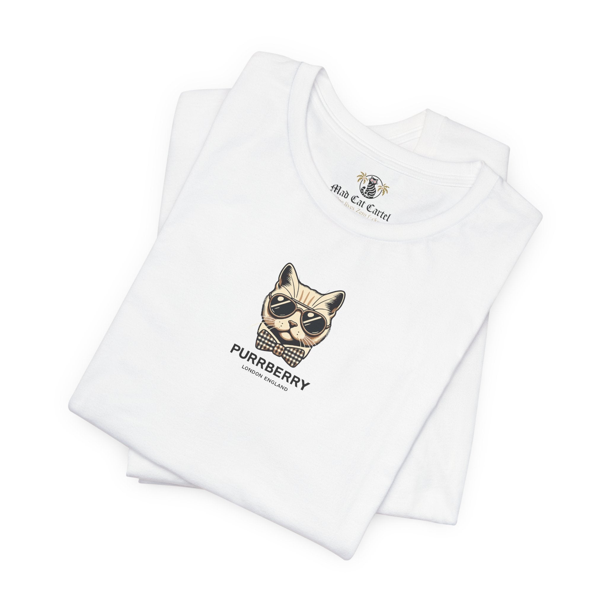 folded purrberry london mini crest cat graphic t shirt white cat t shirts for women