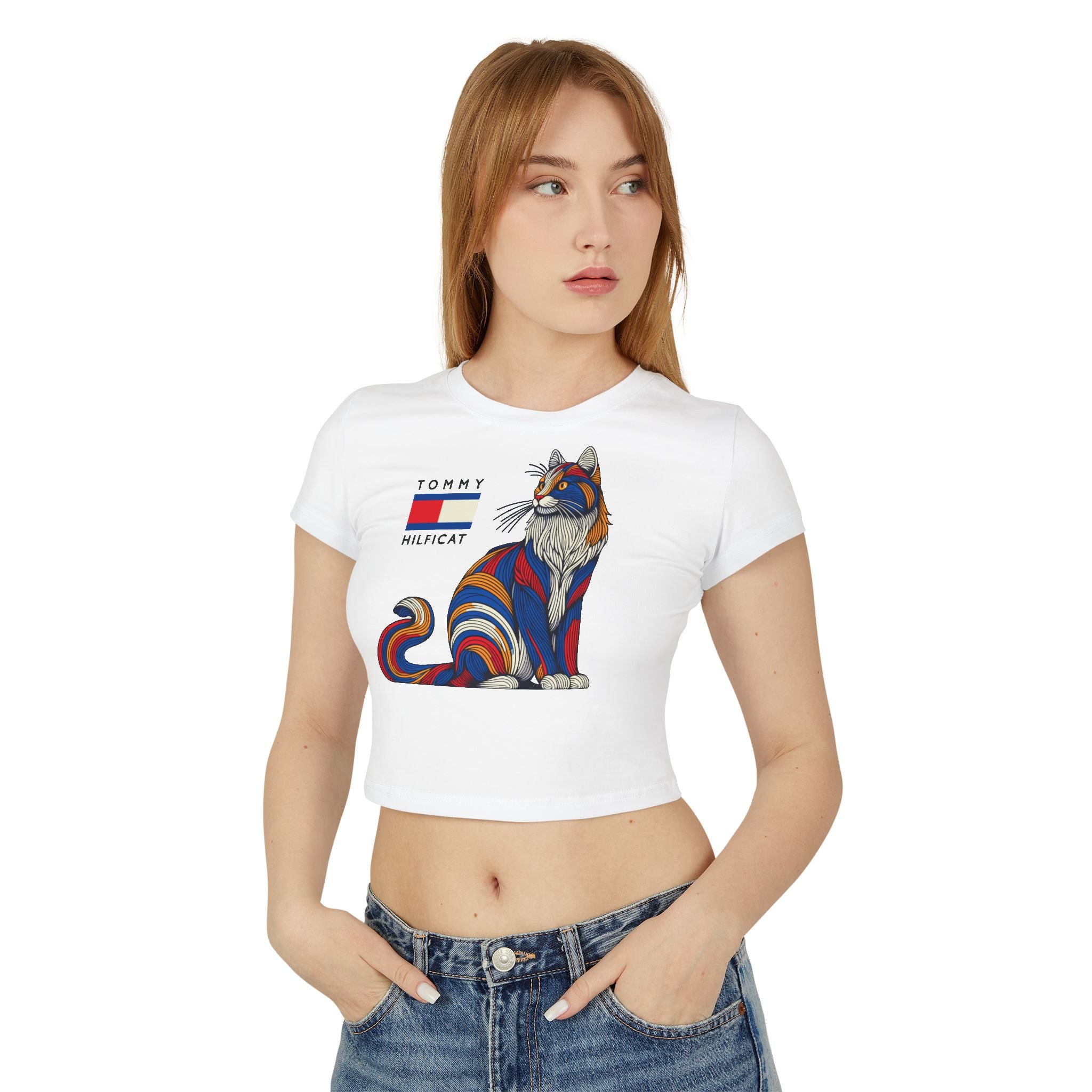 Tommy Hilficat Colorwave Cat Graphic Women's Baby Tee