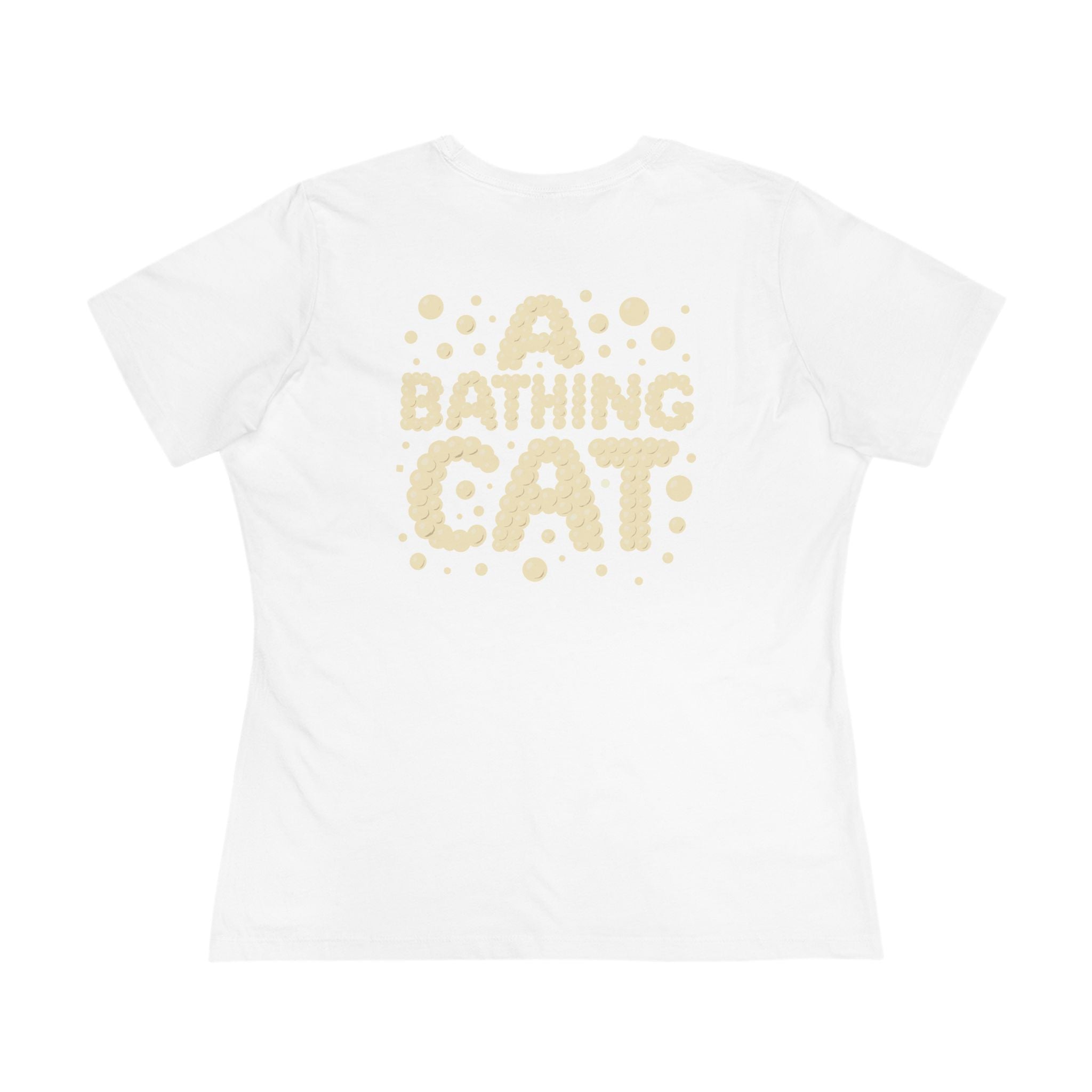 A Bathing Cat Camo Bath Drip Women's Graphic T-Shirt in white, flat lay, back