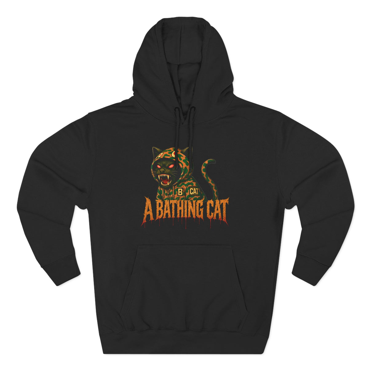 A Bathing Cat Design Jungle Predator Graphic Black Hoodie, front view